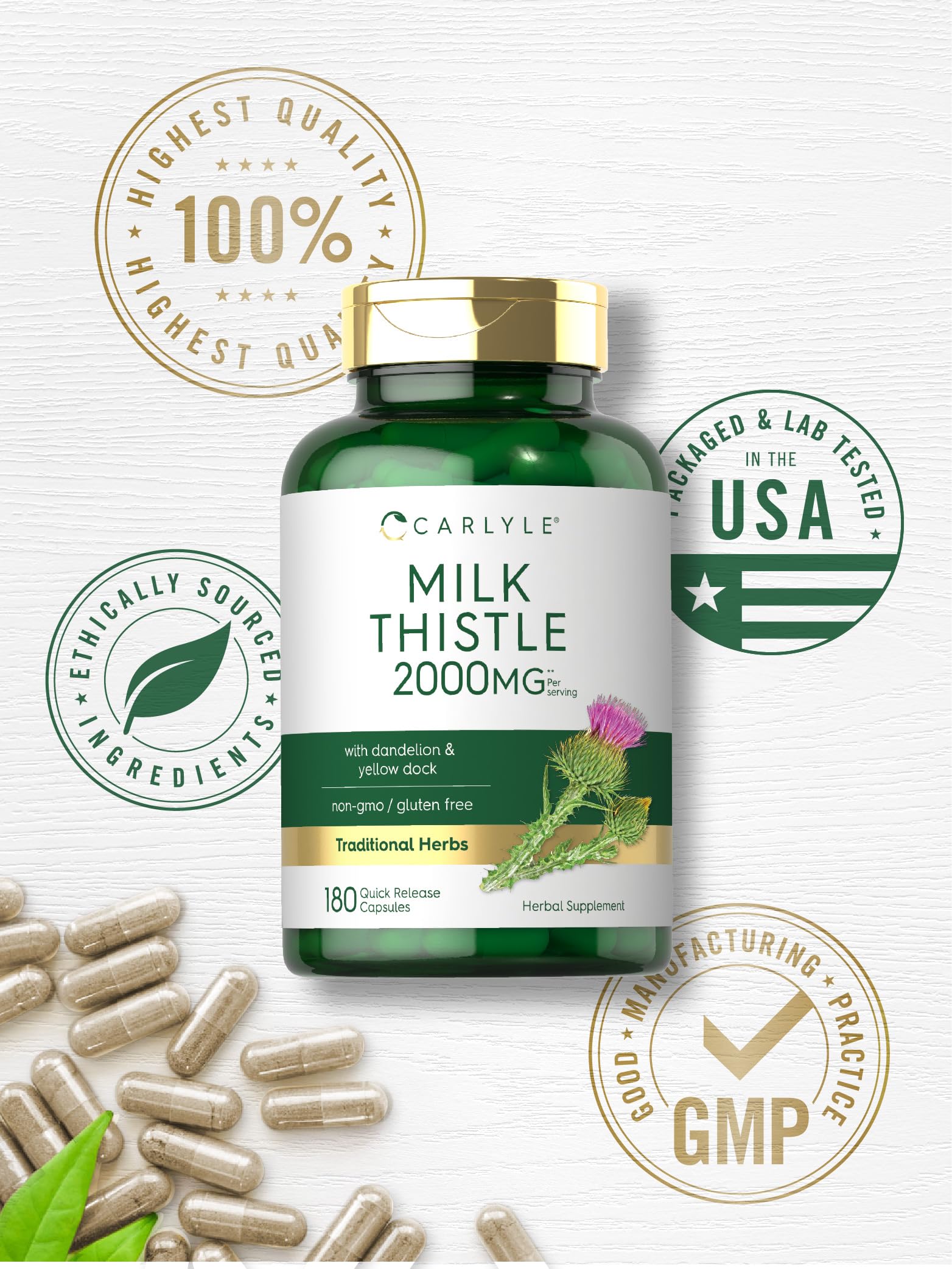 Mélange d'herbes Carlyle Chardon-Marie et Pissenlit pour une routine équilibrée.