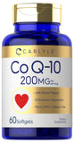 Carlyle CoQ10 200 mg en gélules, bouteille, favorise une absorption potentialisée par le poivre noir