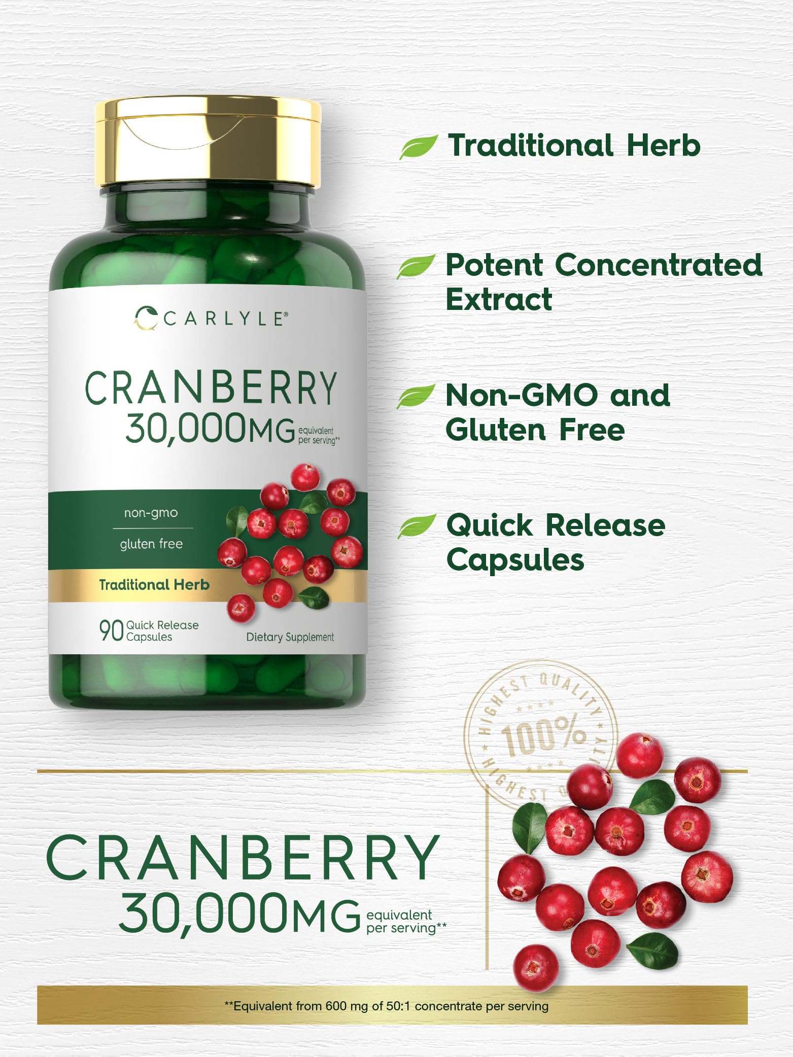 Carlyle Cranberry: étiquette lisible et garantie sans OGM.