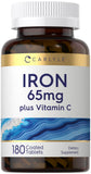 Carlyle Fer tablettes 65 mg avec vitamine C pour un apport quotidien.