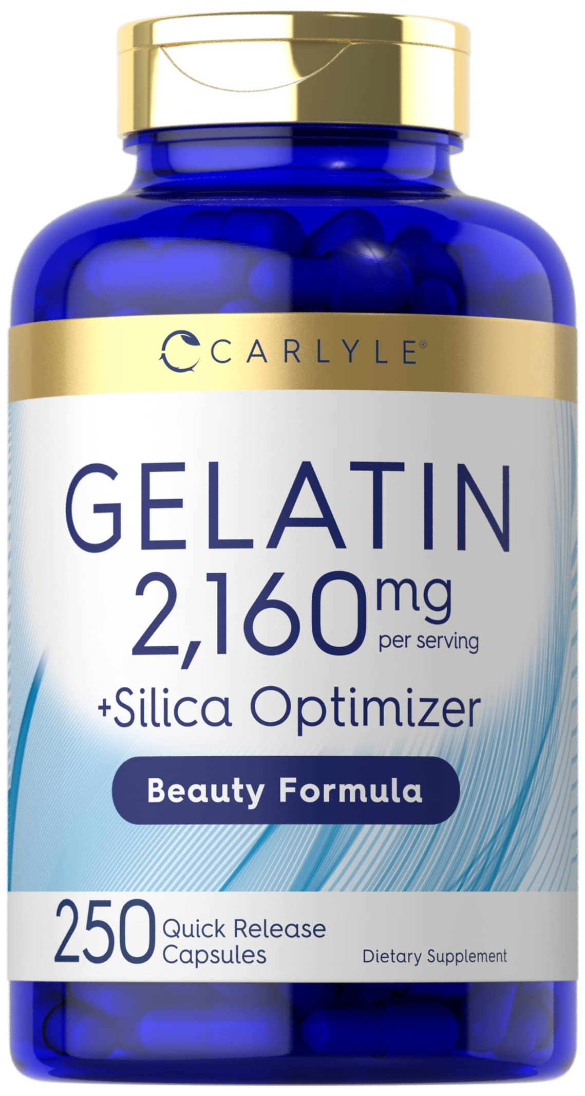 Carlyle gélatine capsules dans la bouteille, usage quotidien potentiel.