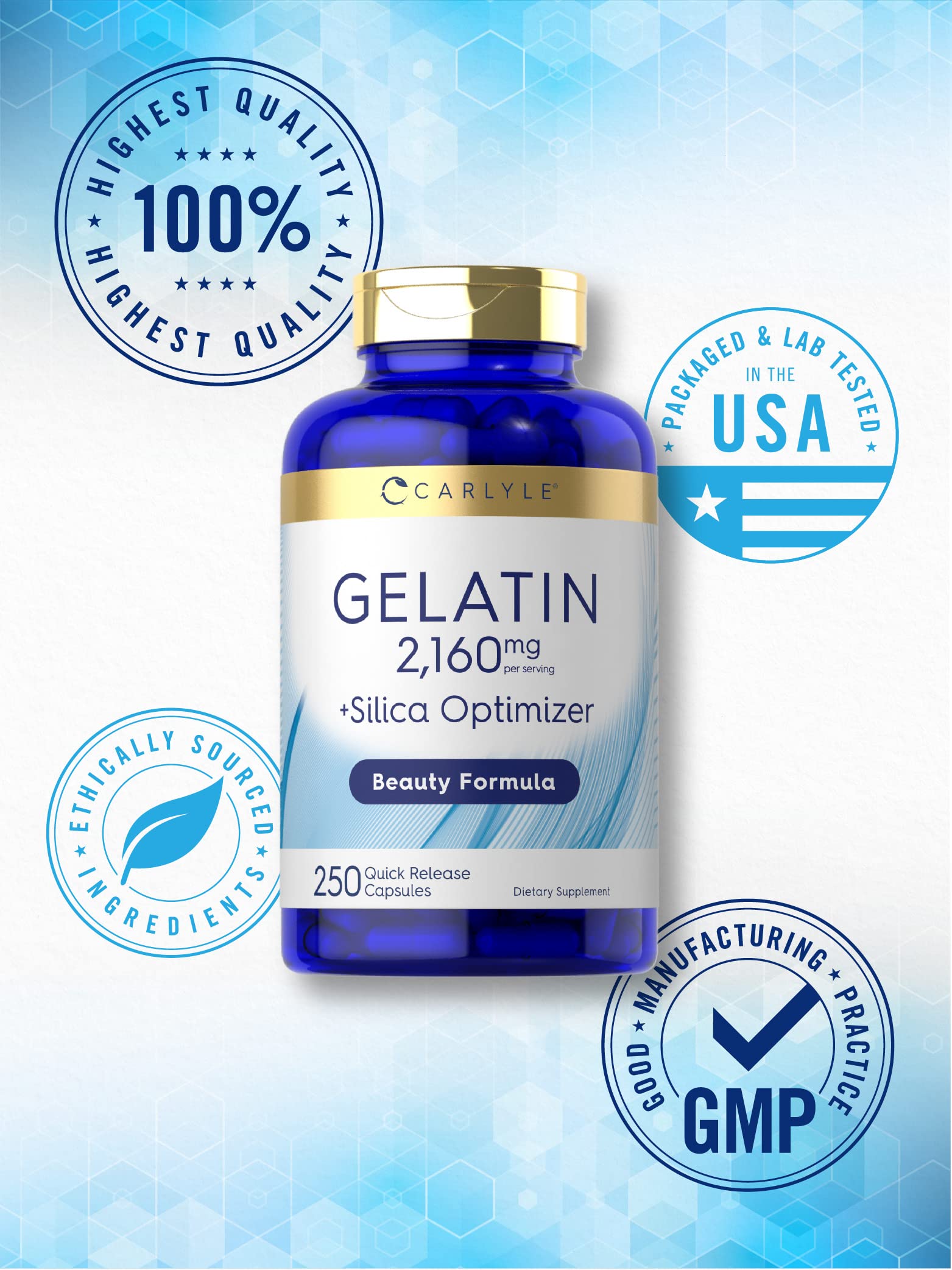 Carlyle gélatine capsules emballage élégant et pratique.