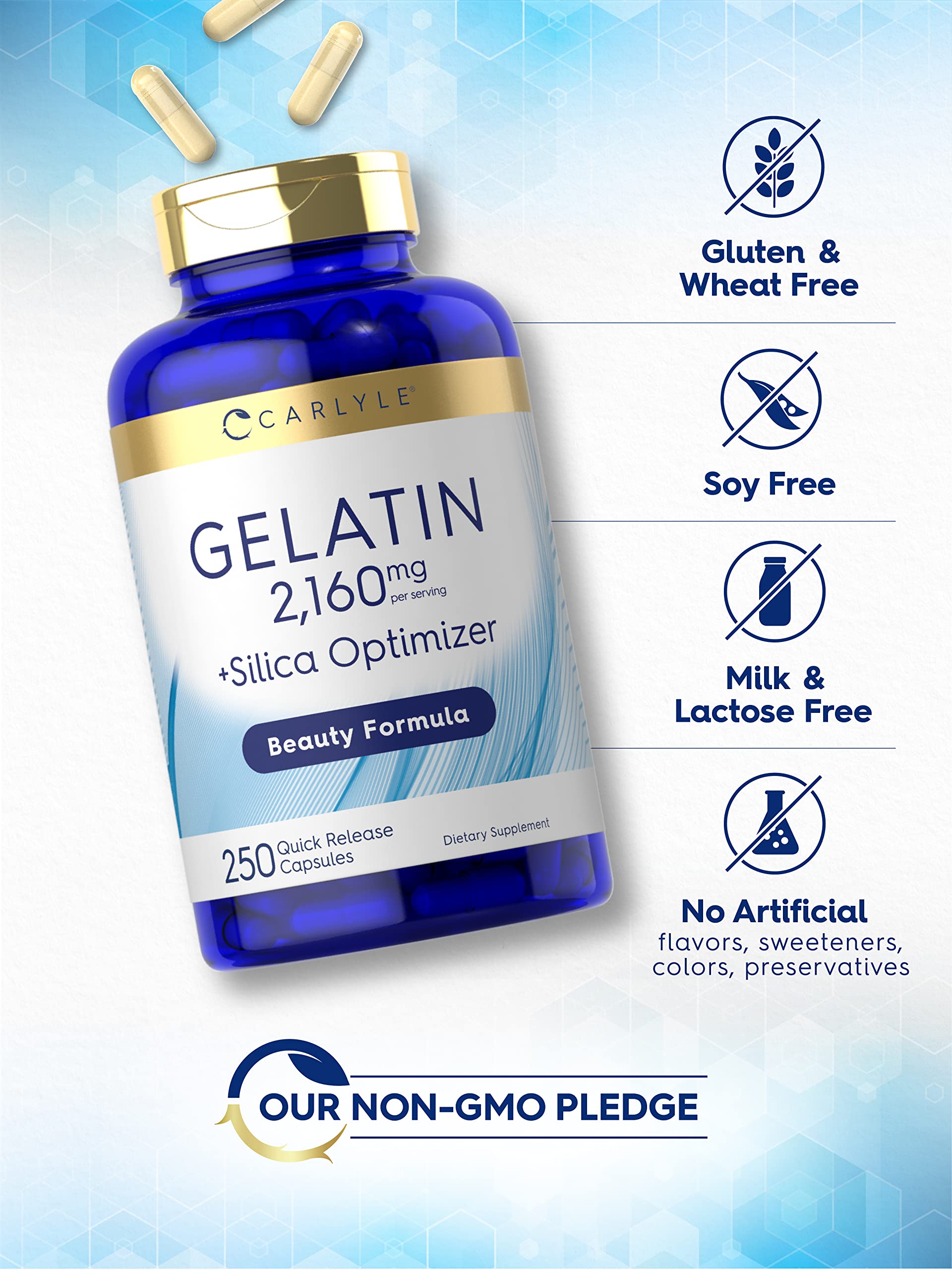 Carlyle gélatine capsules étiquette-guide, vérification des ingrédients.