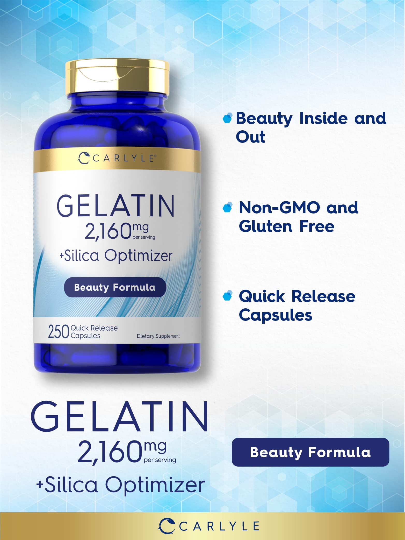 Carlyle gélatine capsules ingrédients silice, peut soutenir l'éclat de la peau.