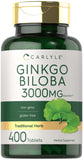 Carlyle Ginkgo Biloba comprimés, bouteille: soutien potentiel au bien-être végétarien et sans gluten.