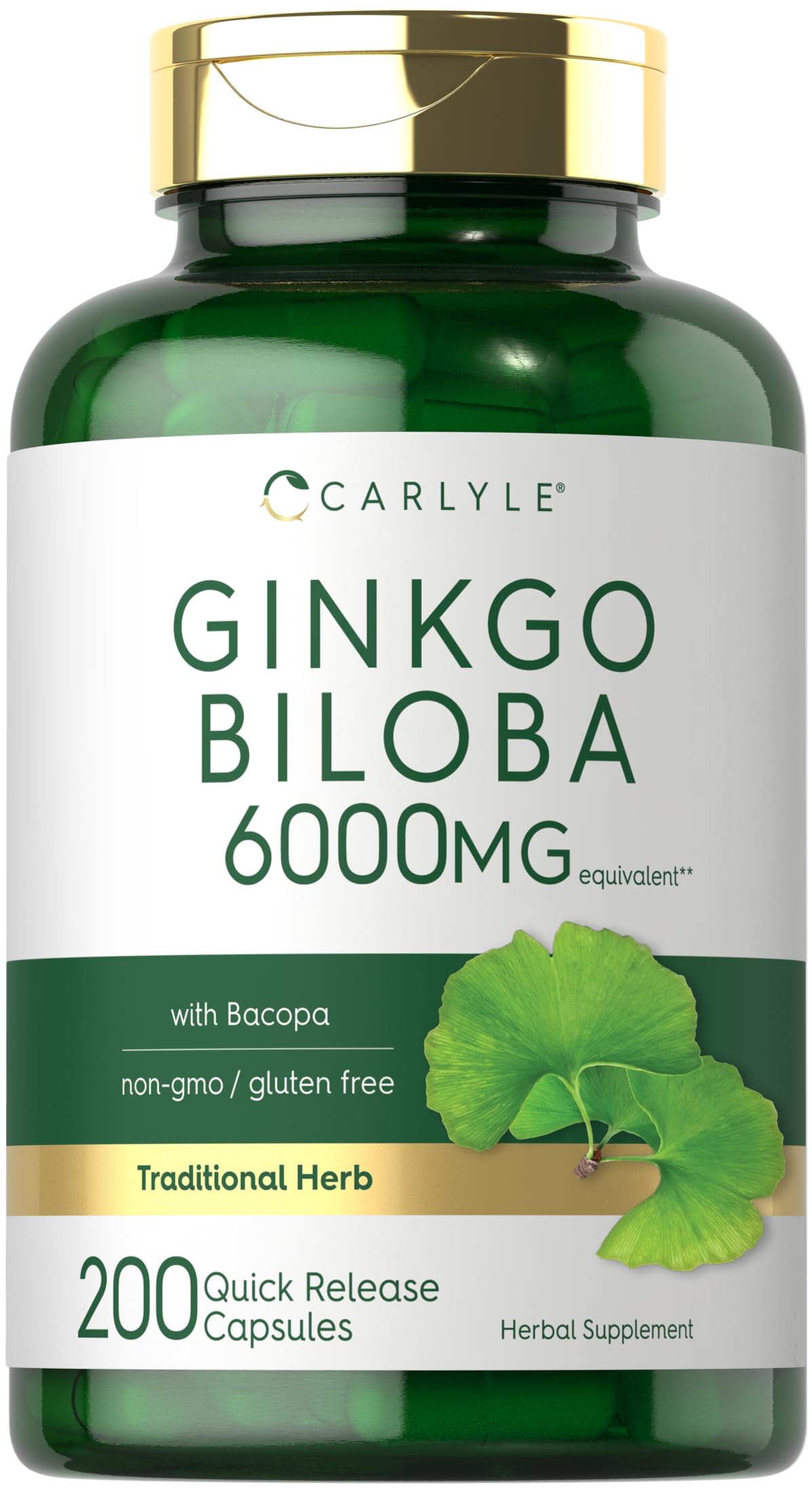 Carlyle Ginkgo Biloba, pilules en bouteille, soutien potentiel au bien‑être général.