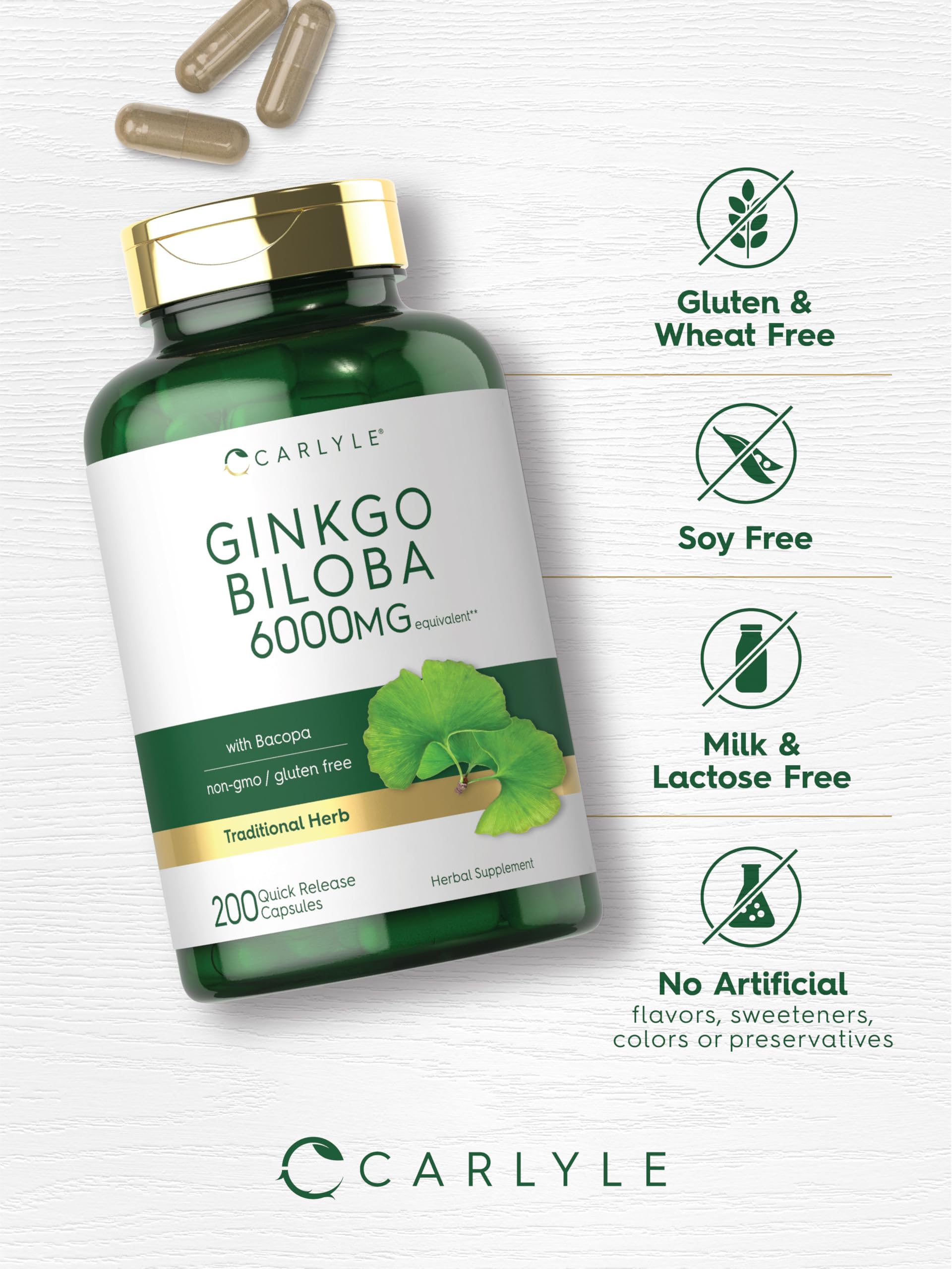 Carlyle Ginkgo Biloba, extrait de Bacopa inclus dans la formule naturelle.