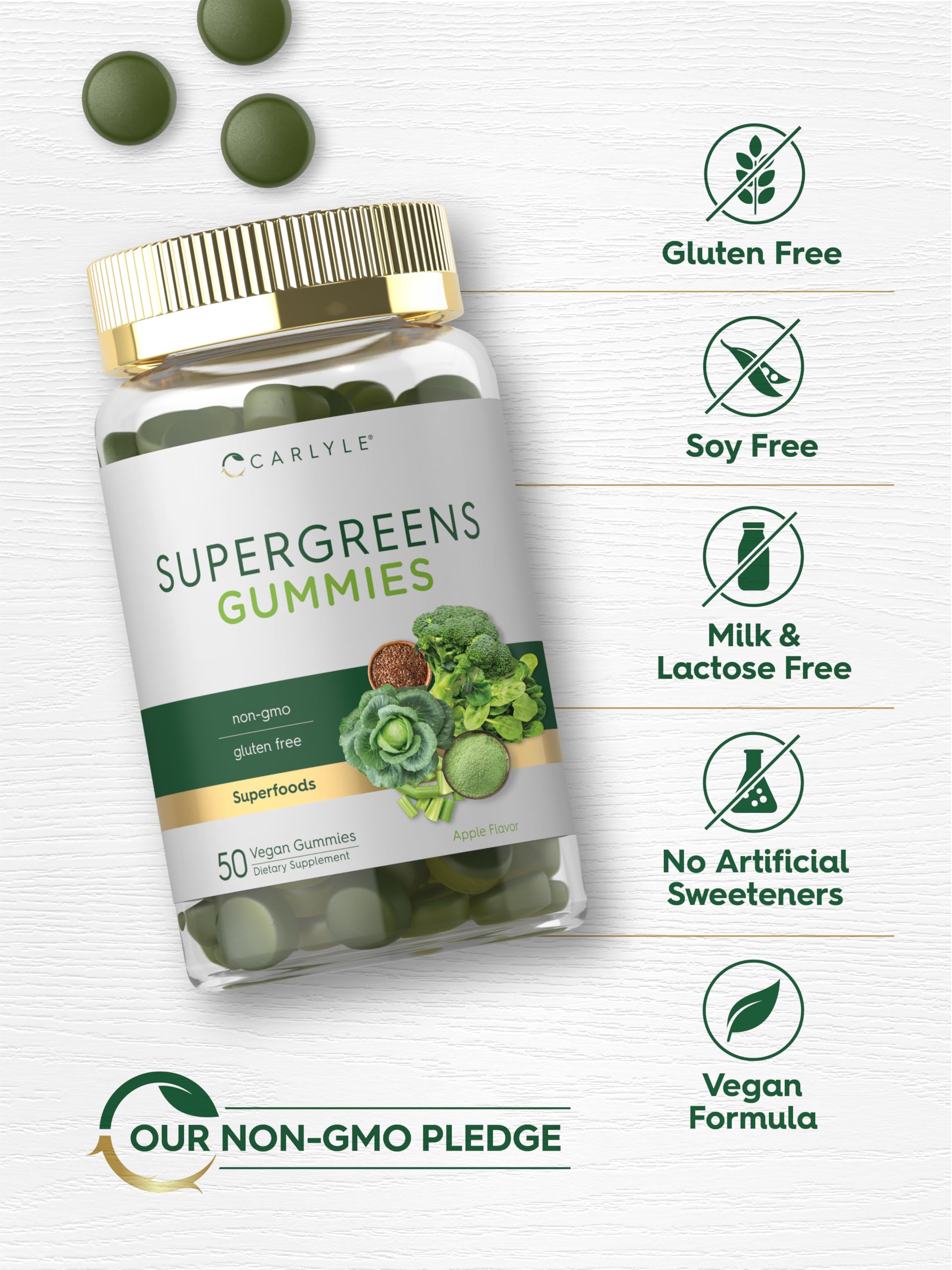 Gommes Carlyle Supergreens avec zinc et vitamines, complément pratique.