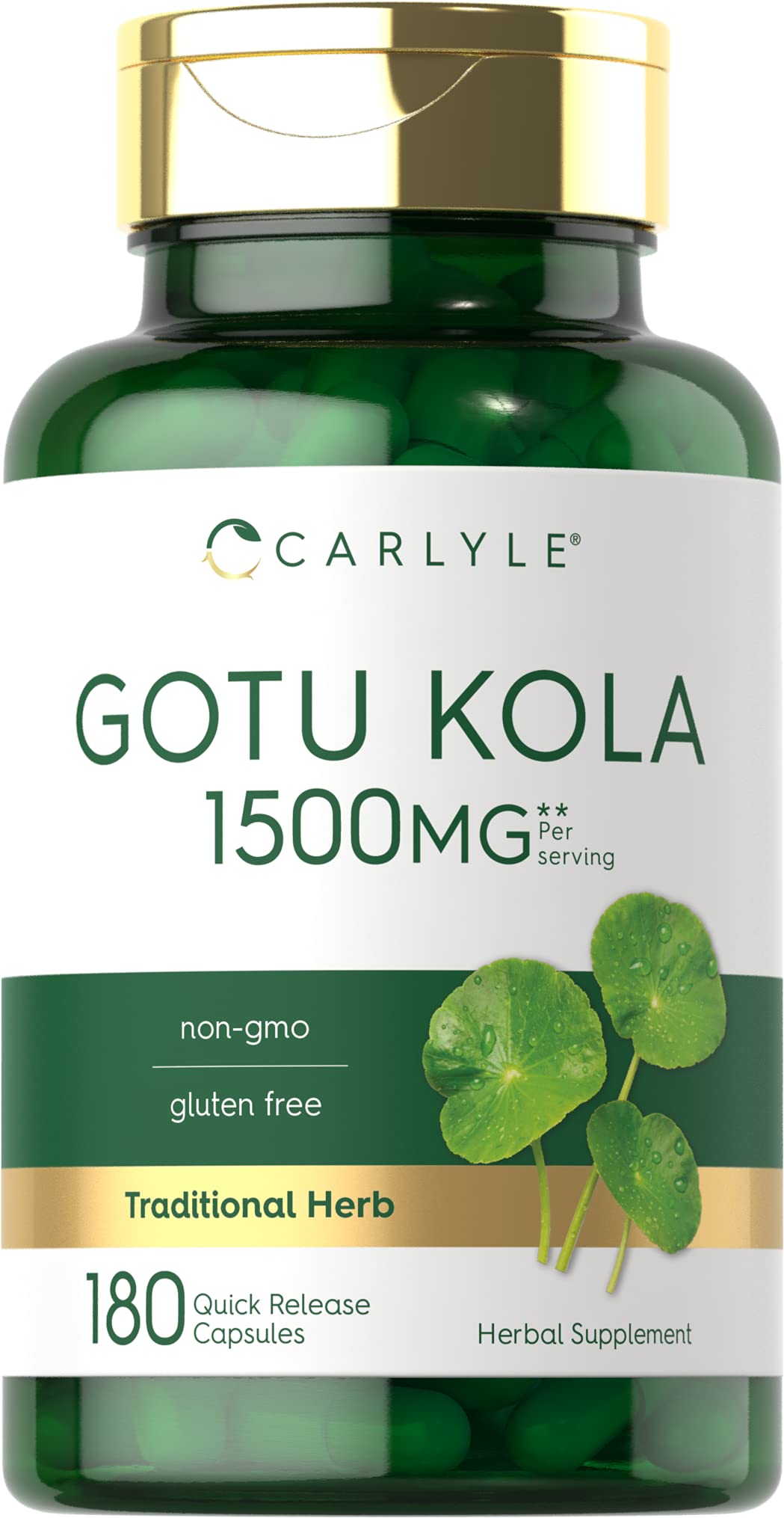 Capsules Carlyle Gotu Kola dans la bouteille, pratique pour une routine bien-être.