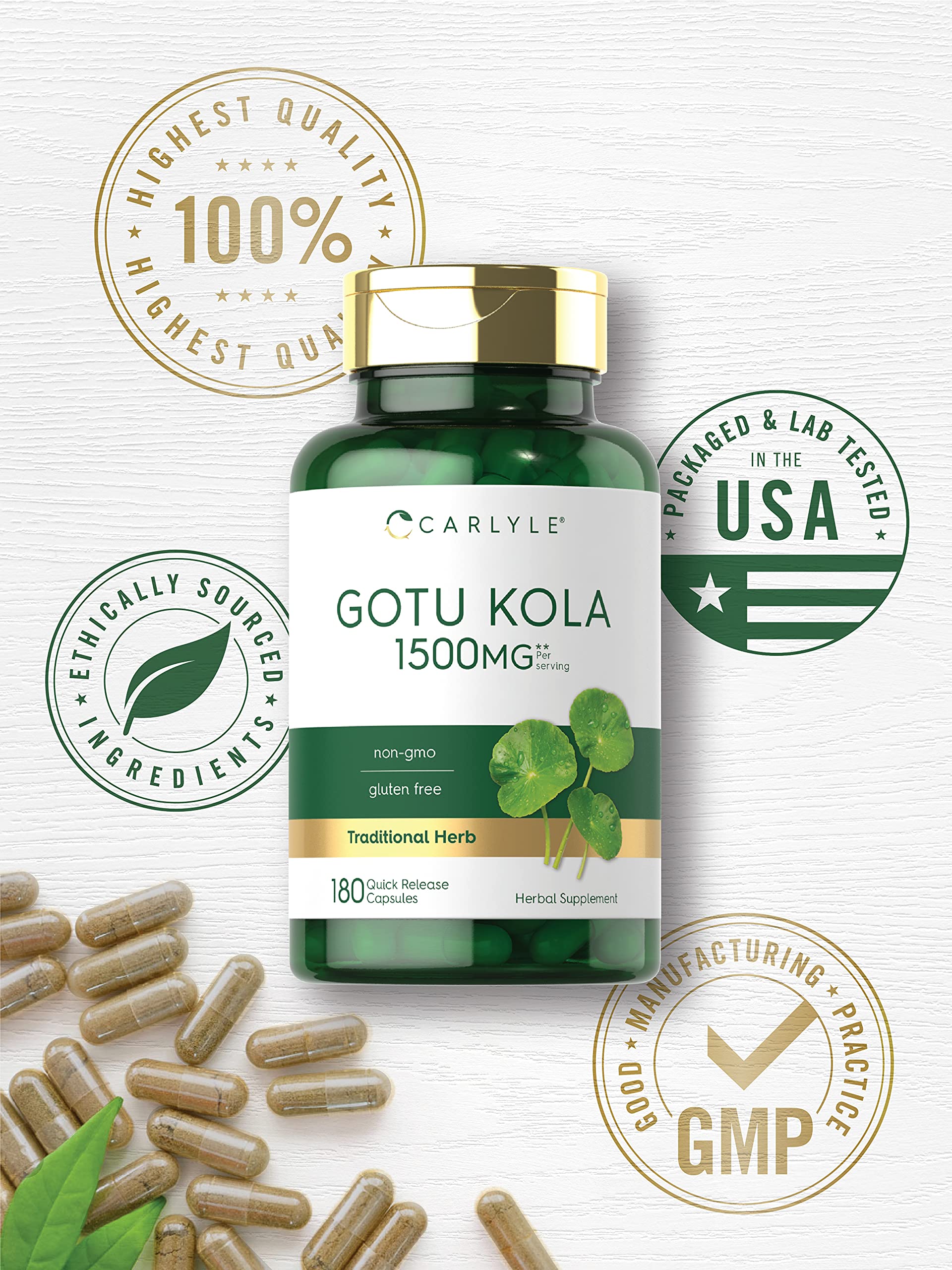 Emballage Carlyle Gotu Kola mettant en évidence l’absence de gluten.