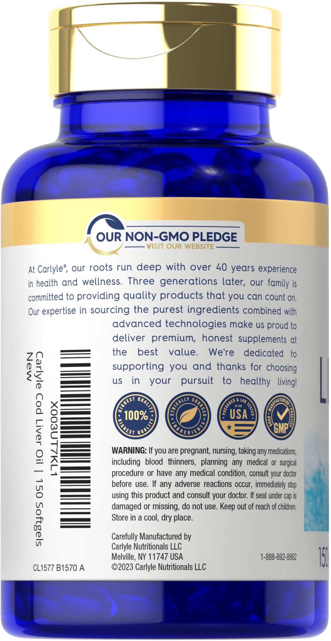Carlyle huile foie morue norvégienne étiquette sans gluten: convient aux régimes.