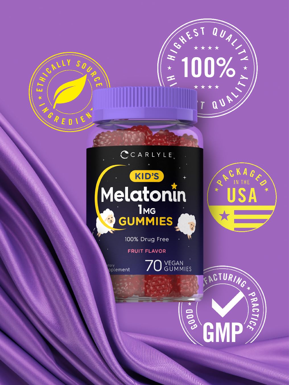 Sans gluten Carlyle Kids Mélatonine, choix adapté et sûr.