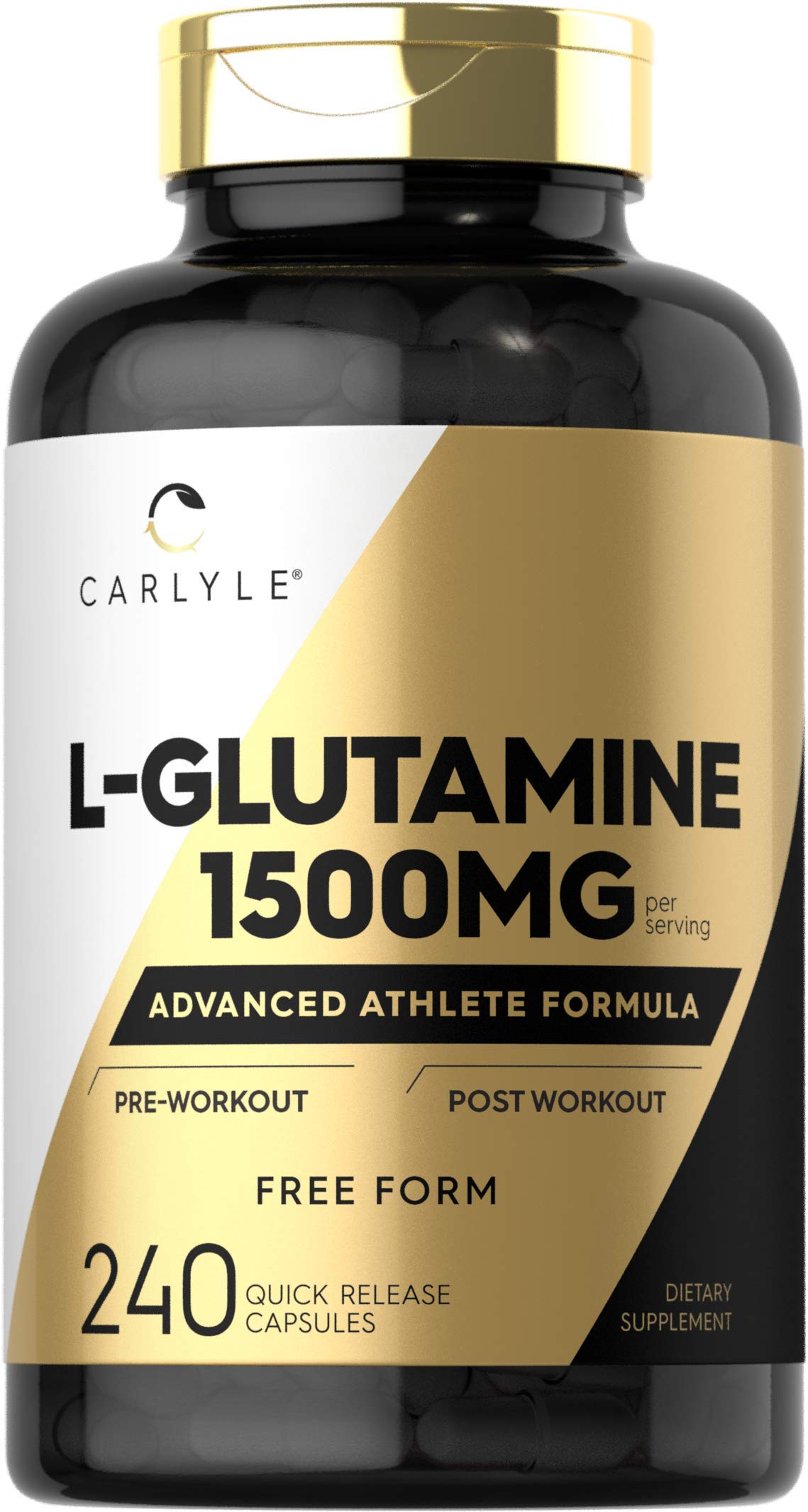 Carlyle L-Glutamine, bouteille de capsules, soutien pré et après entraînement