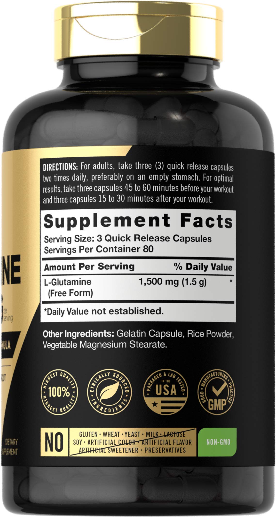 Carlyle L-Glutamine, étiquette lisible et assurance qualité
