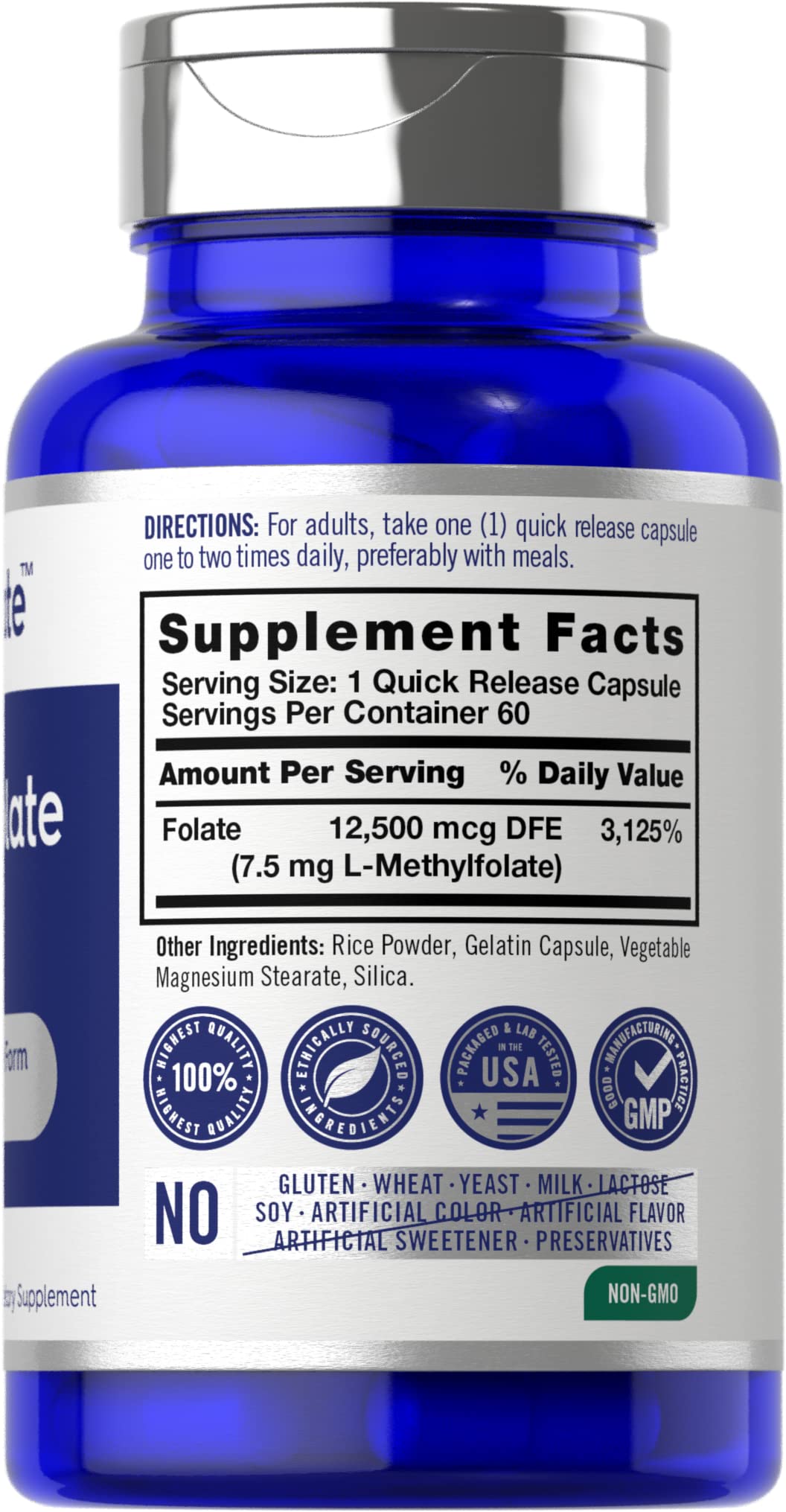 Capsules dorées Carlyle L-Méthylfolate faciles à prendre quotidiennement.