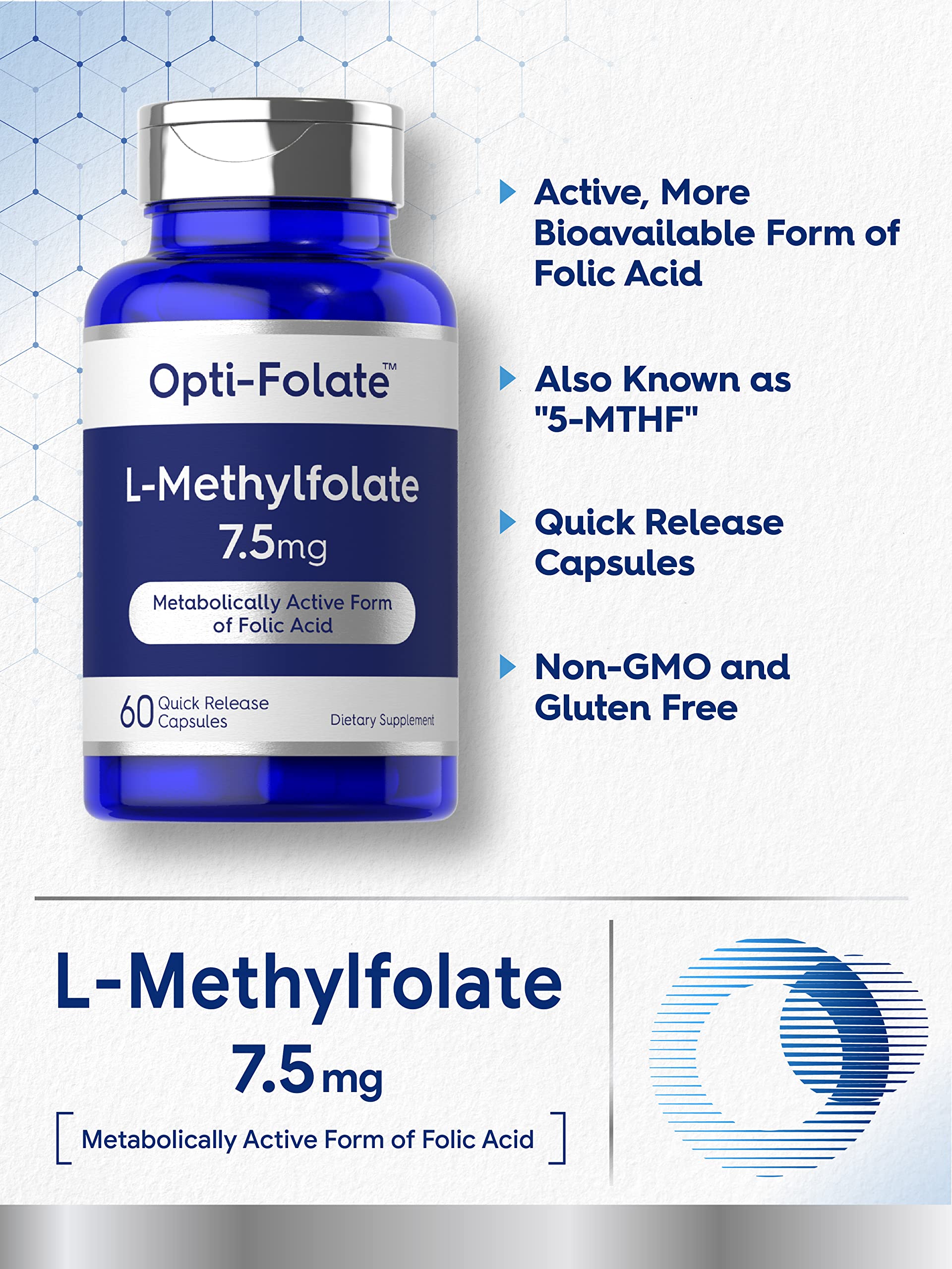 Étiquette Carlyle L-Méthylfolate sans gluten et sans OGM.