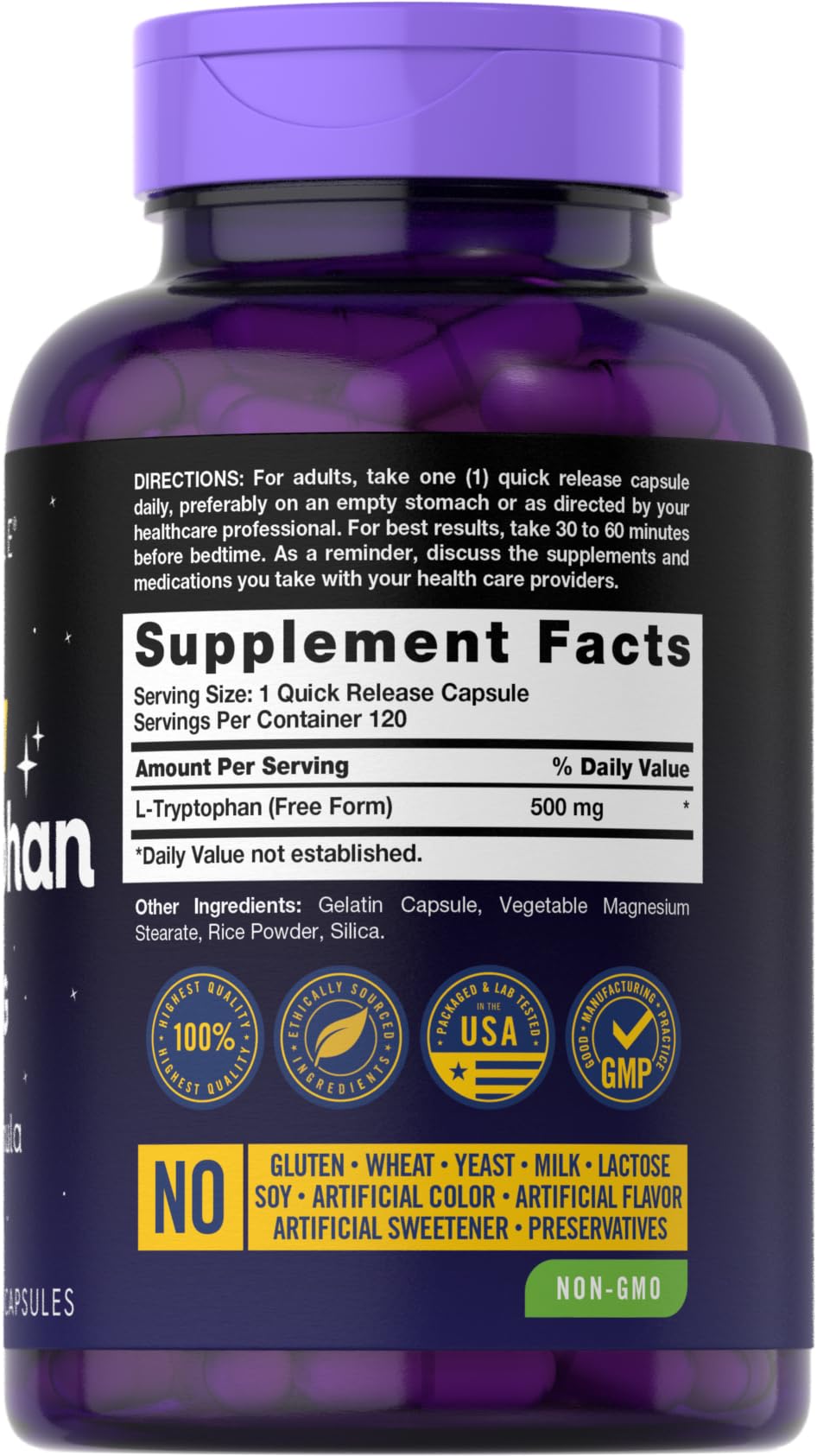 Capsules Carlyle L-Tryptophane 500 mg, pratique pour une routine quotidienne.