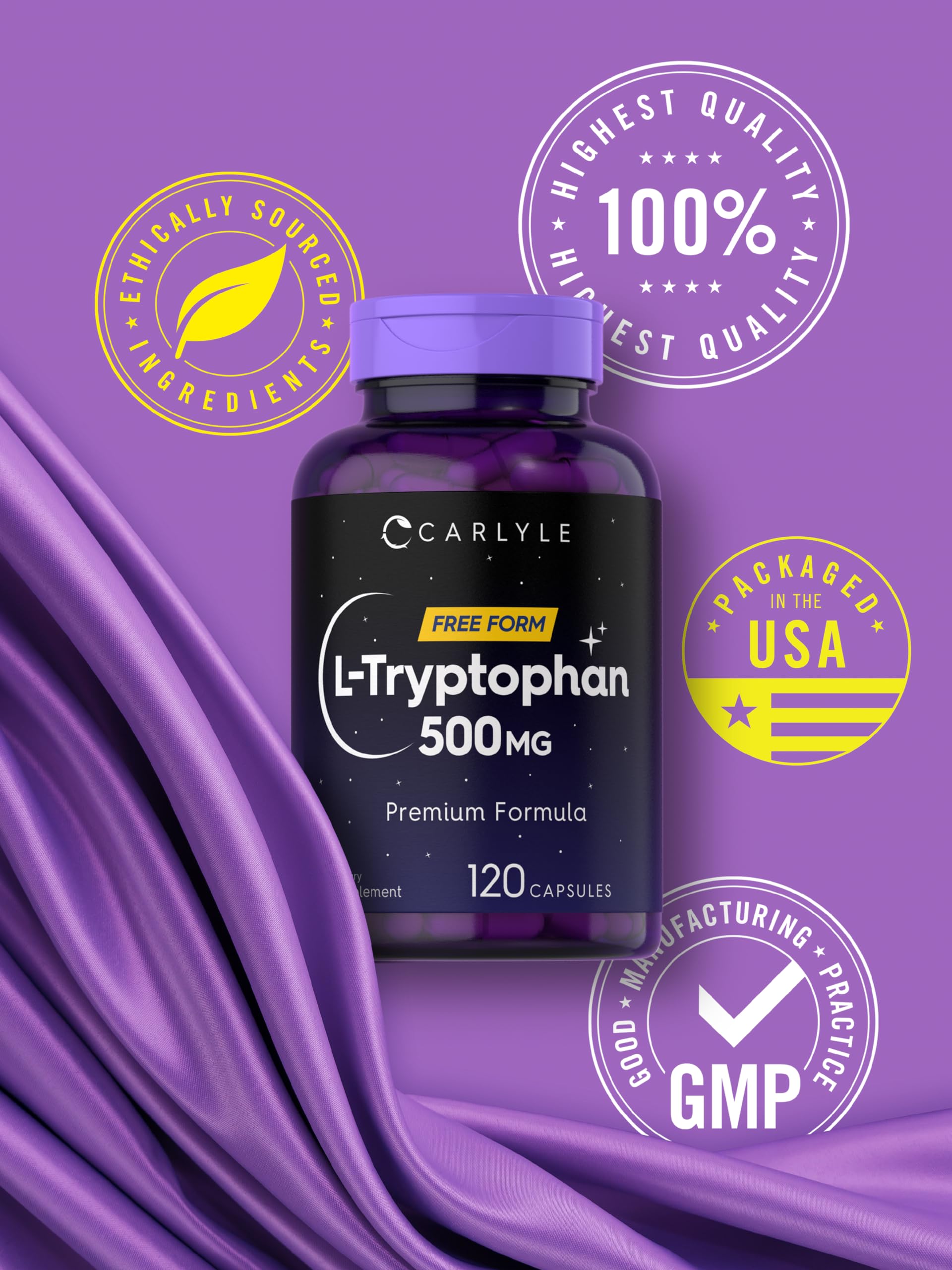 Ingrédients Carlyle L-Tryptophane, garantissant sans gluten et sans OGM.