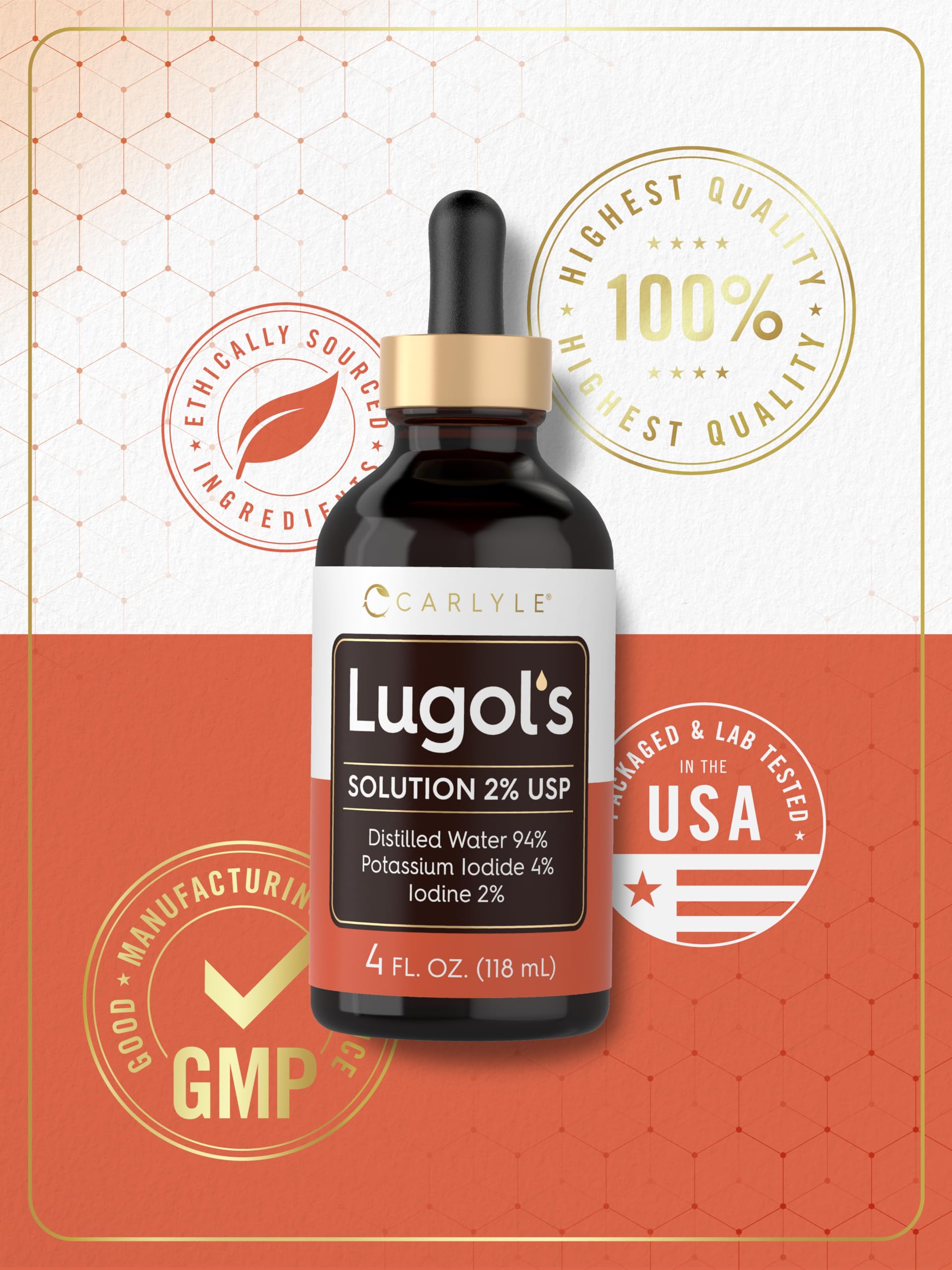 Produit Carlyle Lugols Iodine testé en laboratoire pour traçabilité.