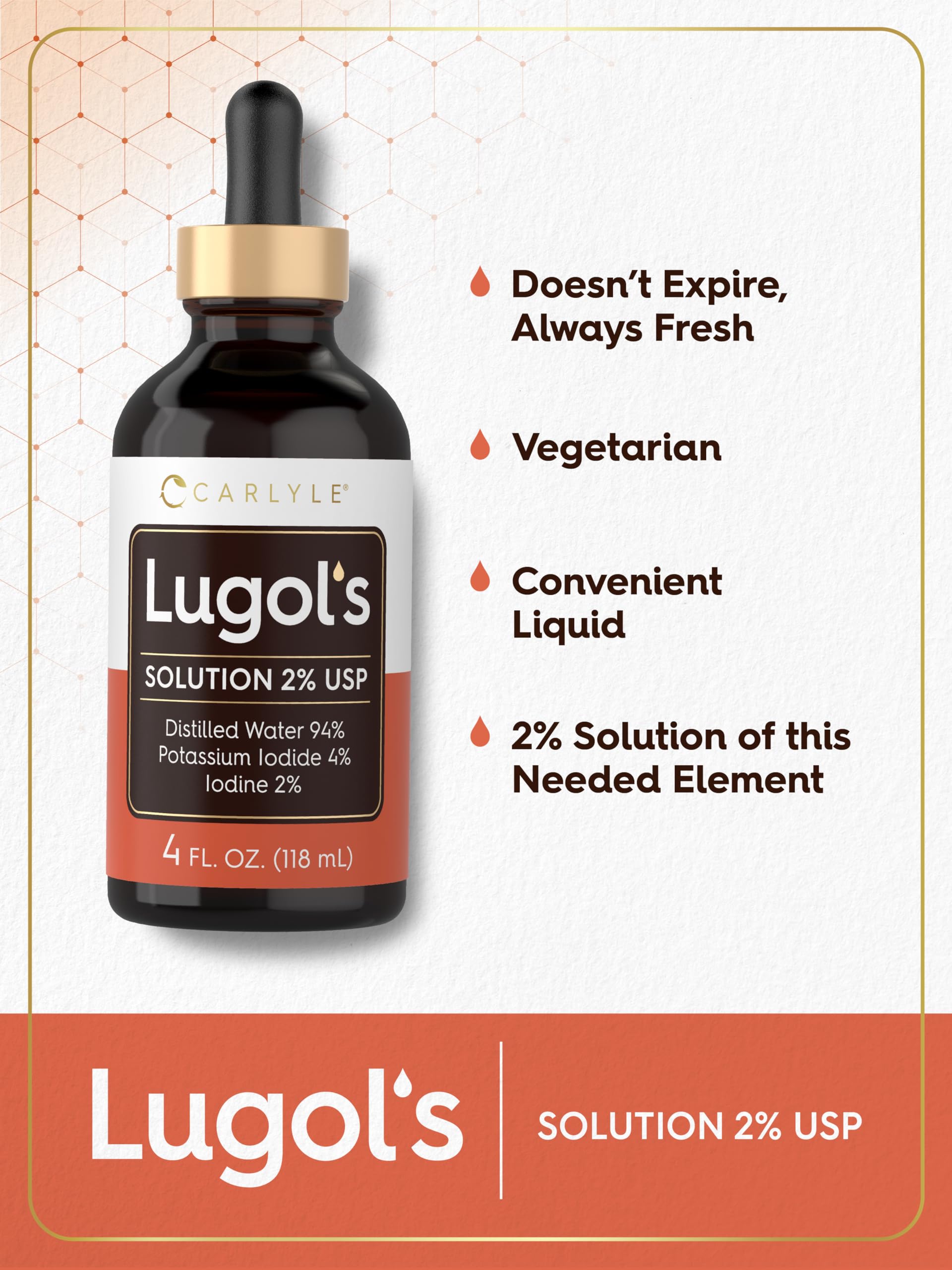 Eau distillée utilisée dans Carlyle Lugols Iodine pour pureté.