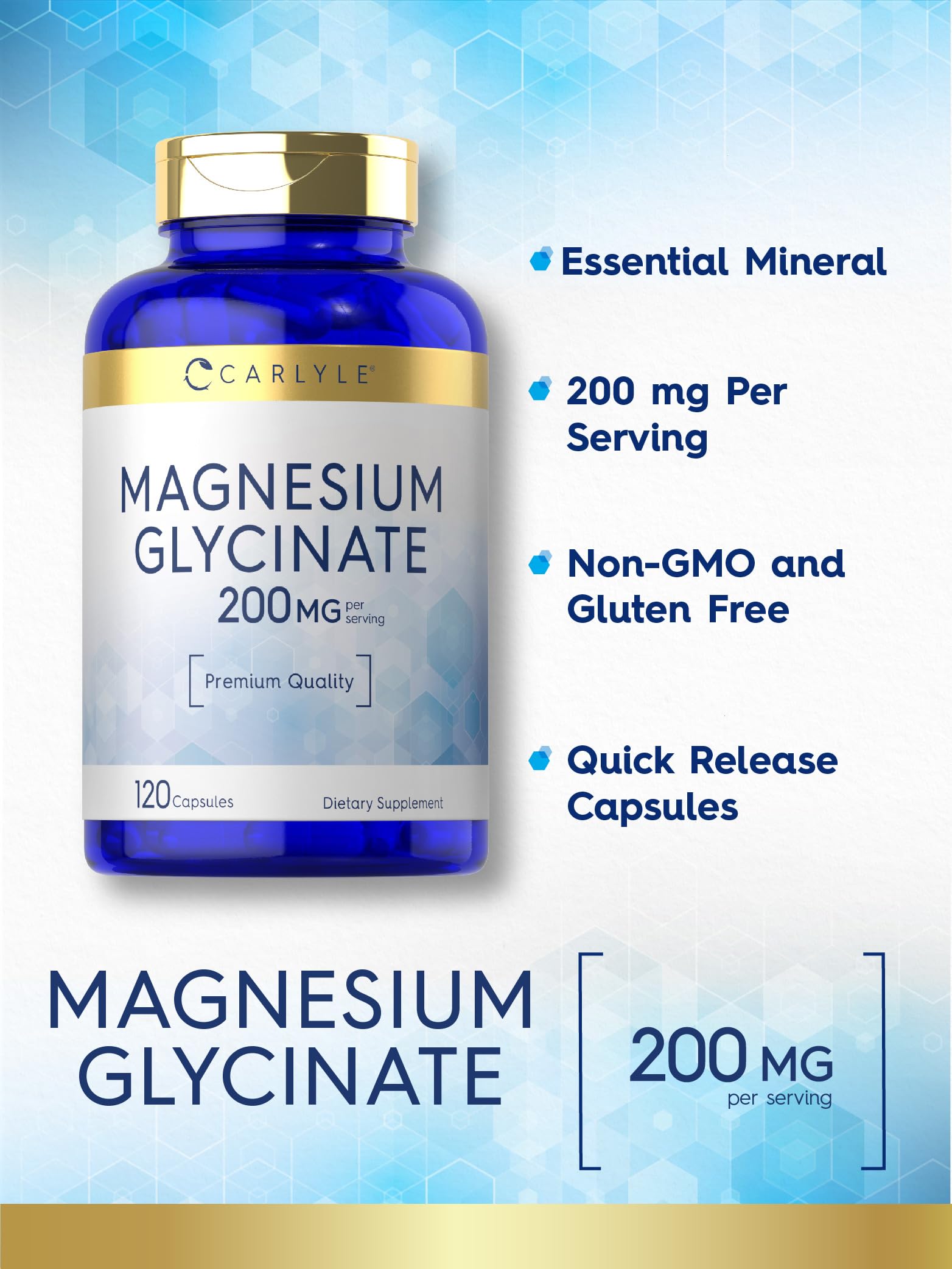 Formule absorbante avancée Carlyle Magnésium Glycinate pour le quotidien.