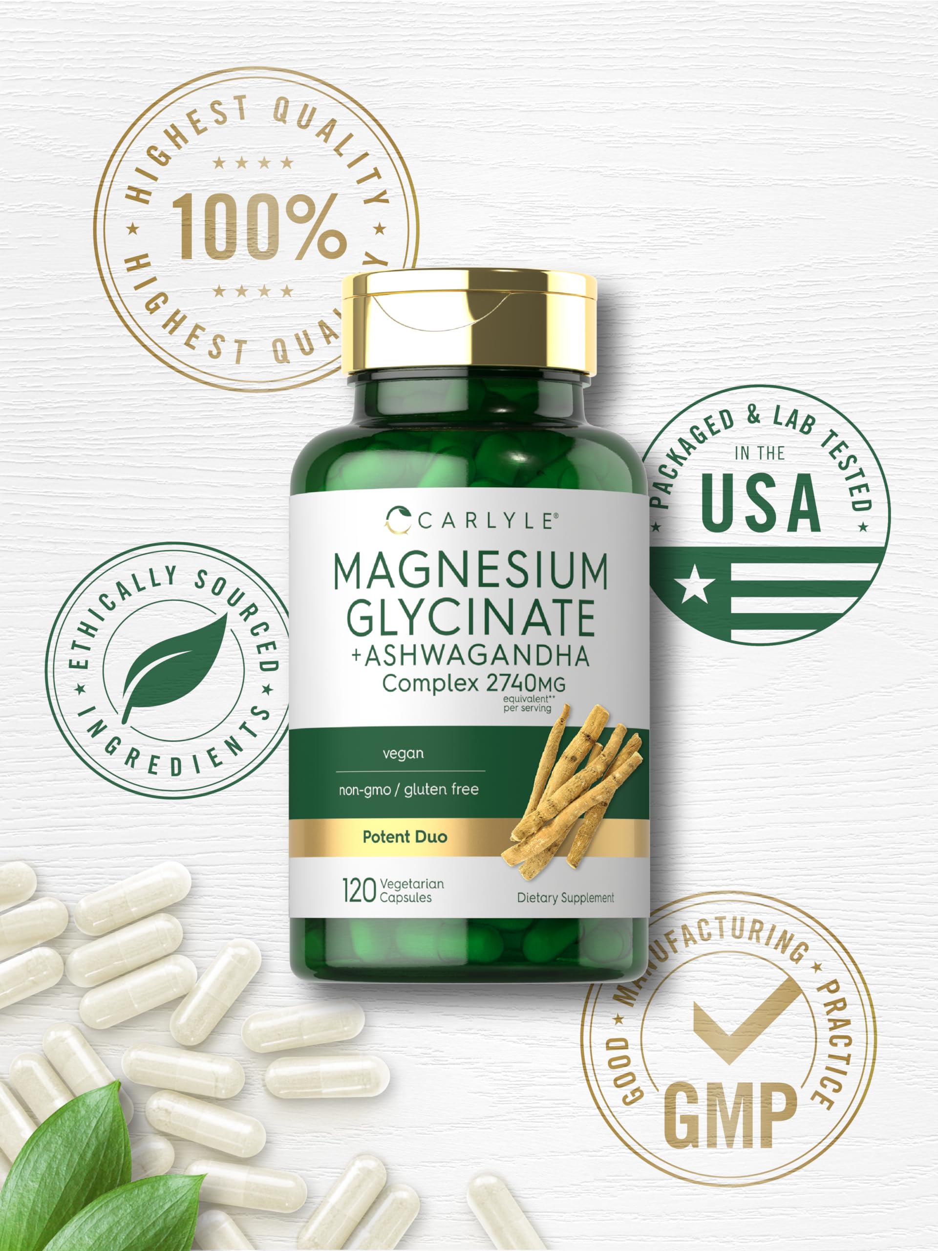 Capsules Carlyle magnésium glycinate ashwagandha: format pratique à emporter