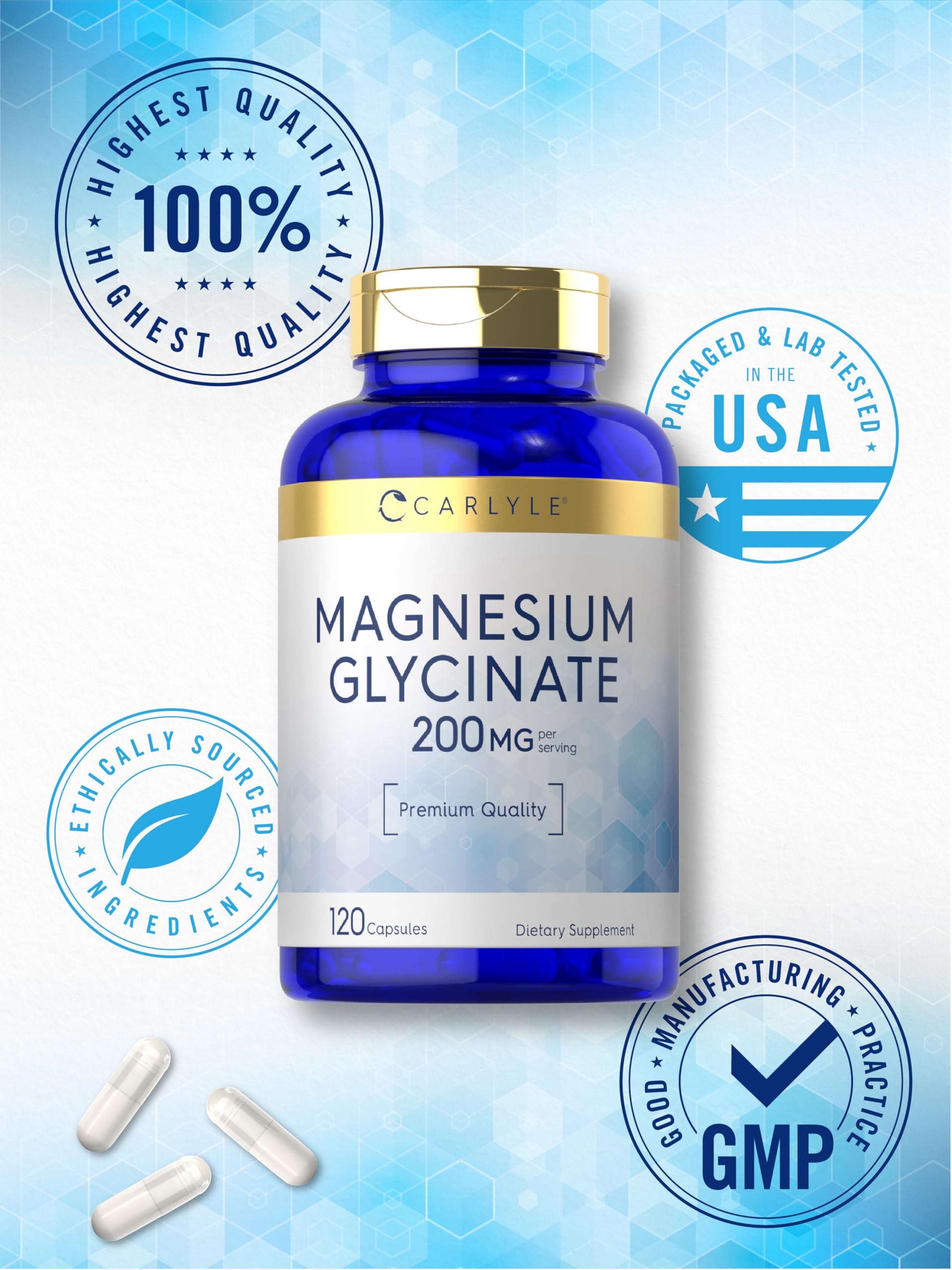 Sans gluten et sans allergènes, Magnésium Glycinate Carlyle.