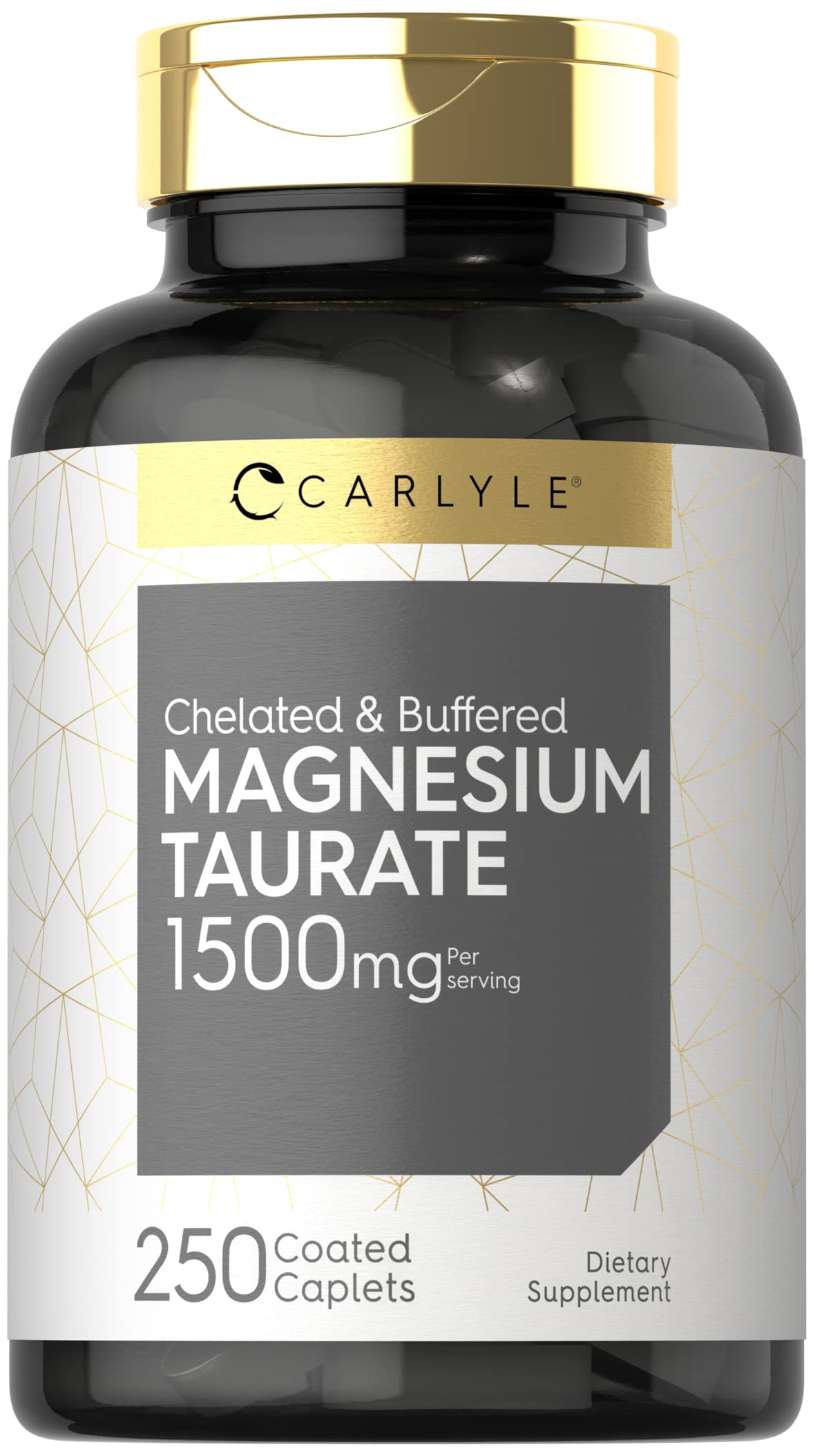 Carlyle Magnésium Taurate 1500 mg dans une bouteille, capsules faciles à avaler.