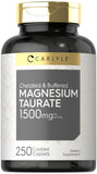Carlyle Magnésium Taurate 1500 mg dans une bouteille, capsules faciles à avaler.