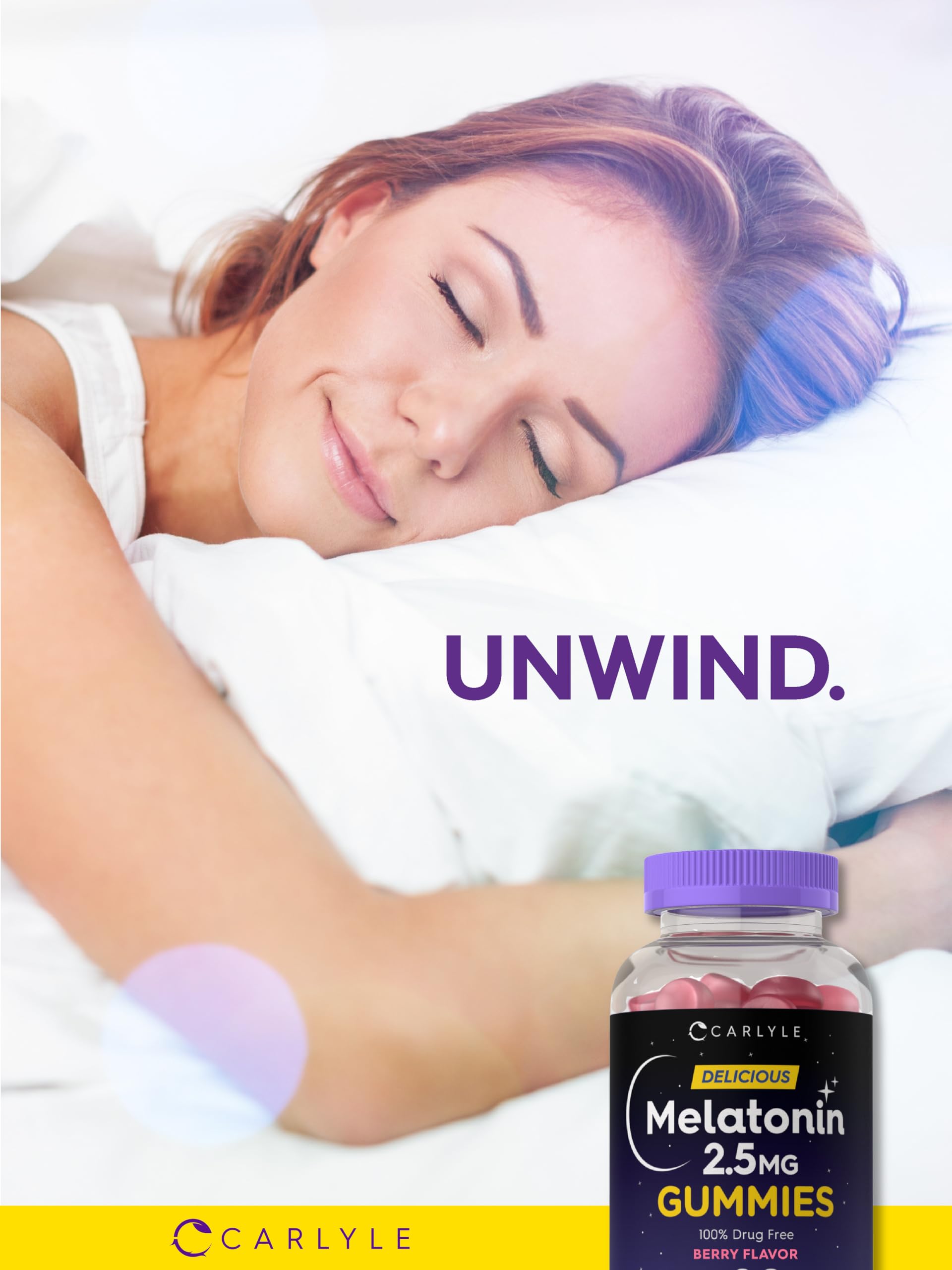 Flacon de 90 gommes Carlyle Mélatonine 2,5 mg prêt pour la routine nocturne