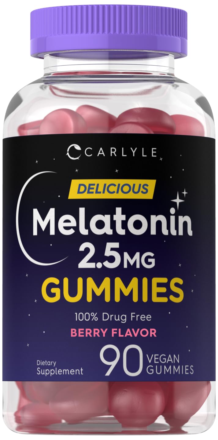Gommes Carlyle Mélatonine 2,5 mg framboise dans une bouteille pratique pour le soir