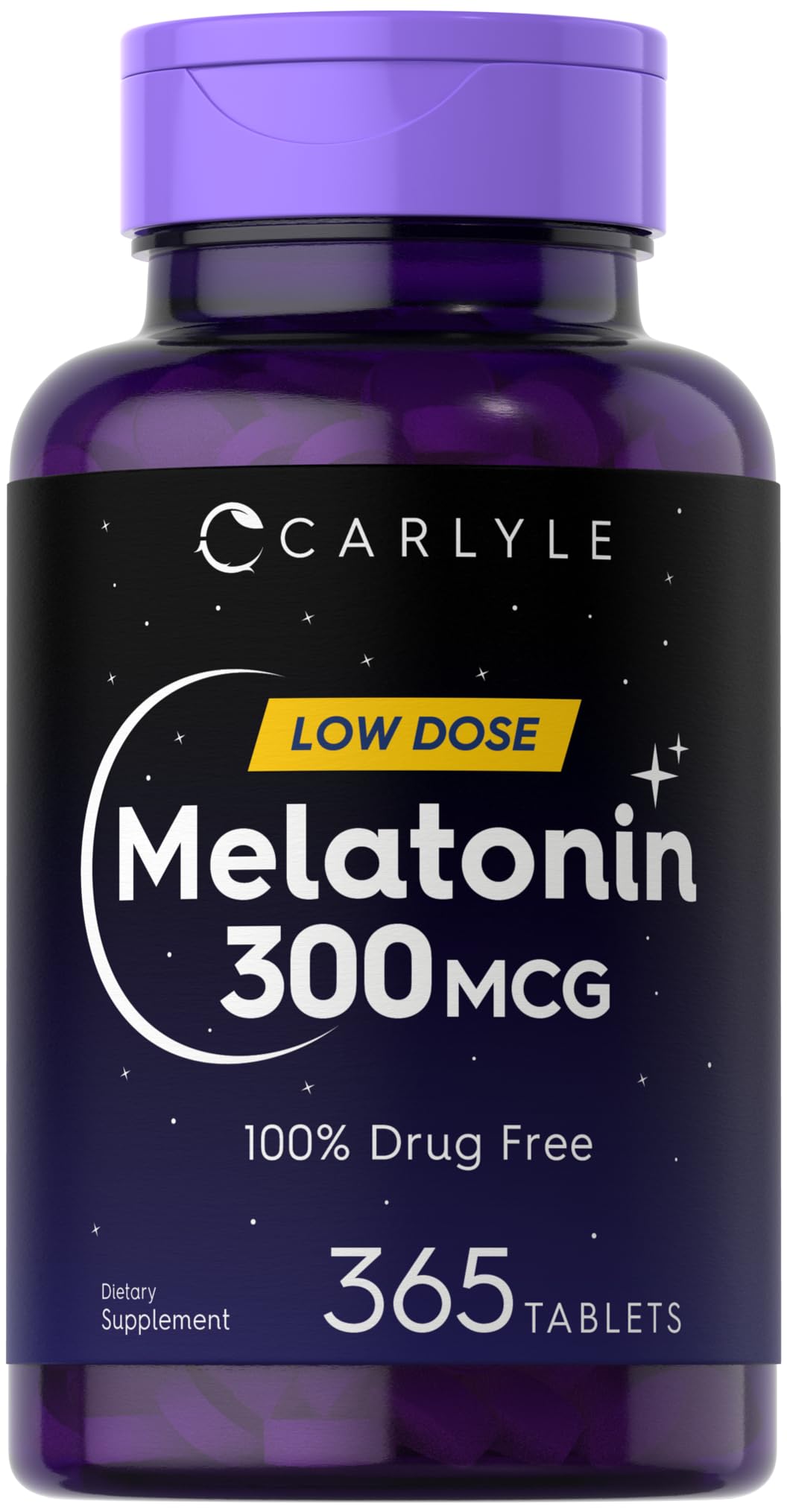 Carlyle Mélatonine 300 mcg, tablettes 365, facilite un sommeil régulier et léger.