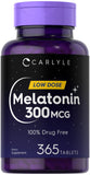 Carlyle Mélatonine 300 mcg, tablettes 365, facilite un sommeil régulier et léger.