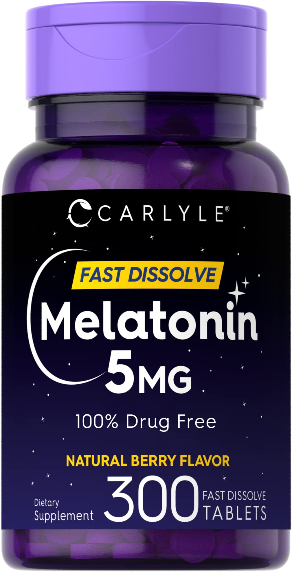 Carlyle Mélatonine 5 mg, comprimés dissolution rapide saveur framboise, soutien potentiel au sommeil.