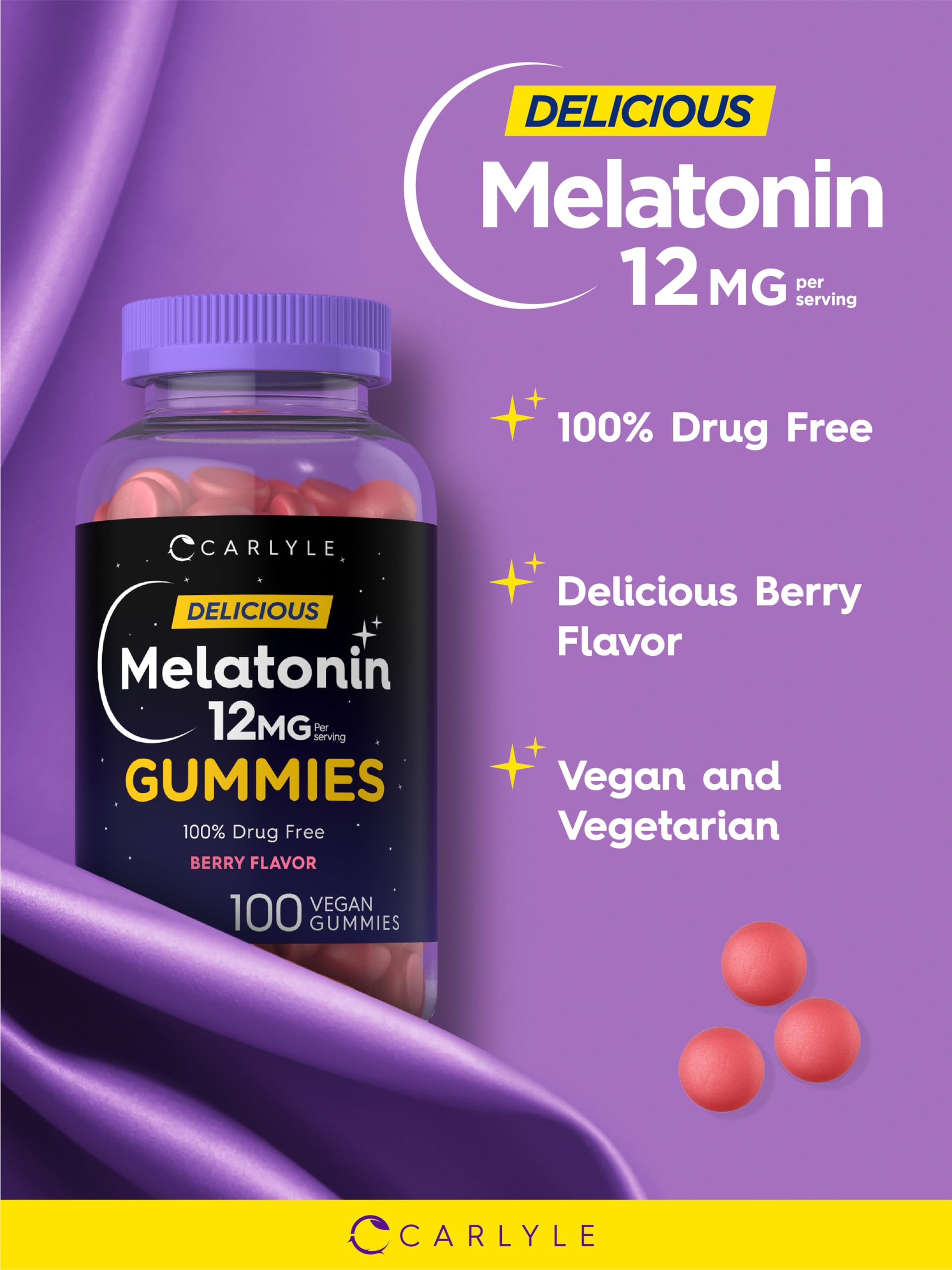Étiquette sans gluten Carlyle Mélatonine – convient aux régimes sans gluten.