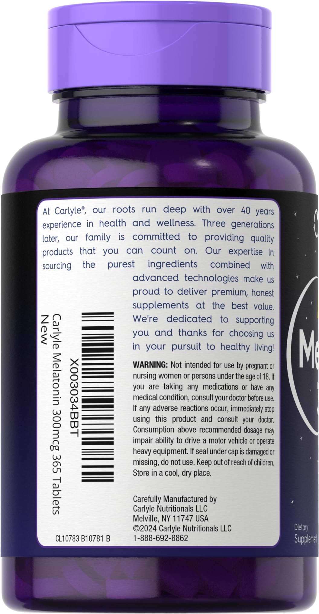 Carlyle Mélatonine sans gluten et lactose, pour un complément compatible avec certains régimes.