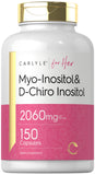 Carlyle Myo-Inositol et D-Chiro Inositol, bouteille montrant l'étiquette, soutien potentiel quotidien.