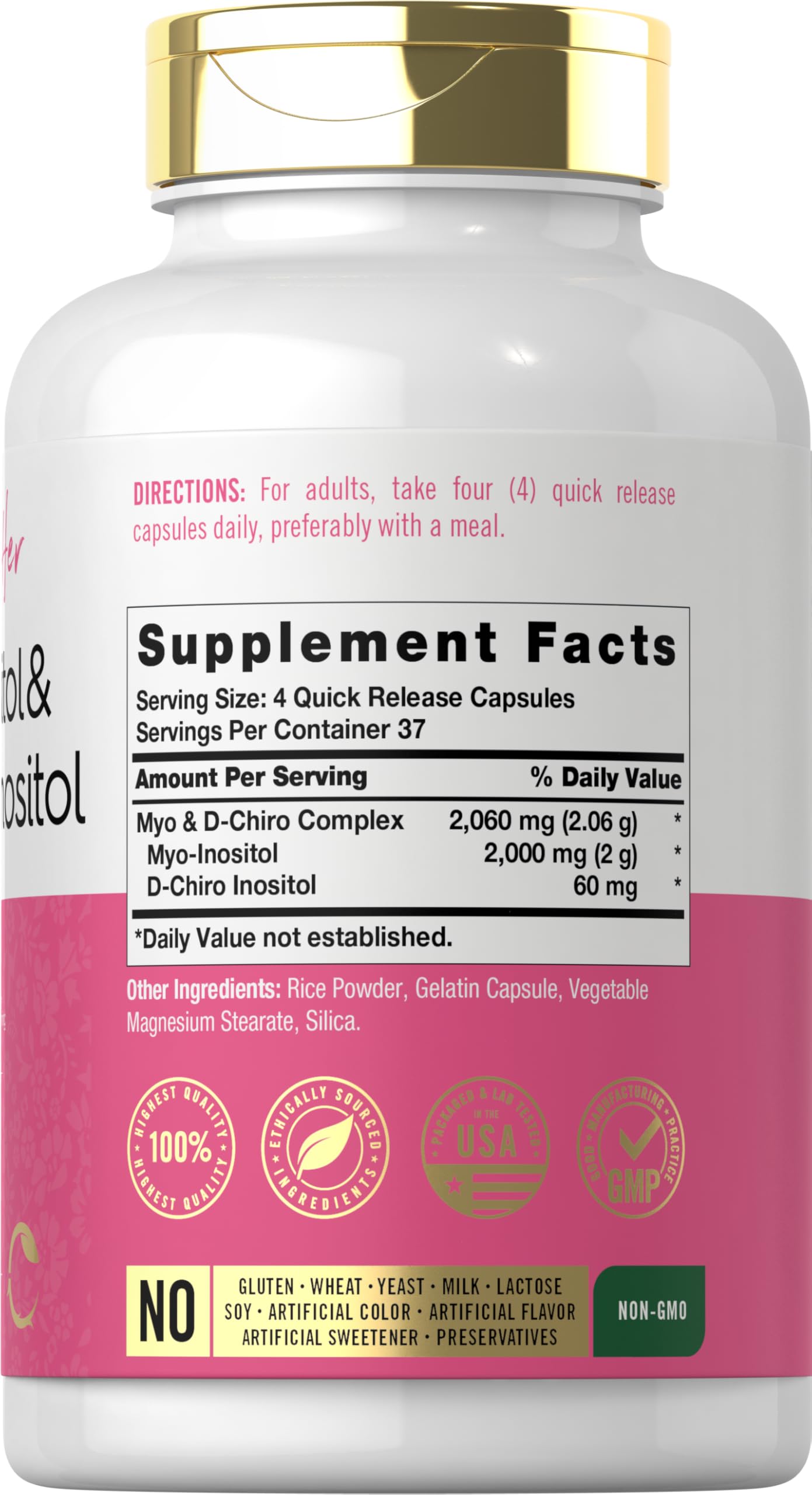 Gélules Carlyle Myo-Inositol et D-Chiro Inositol, vue rapprochée pour prise pratique.