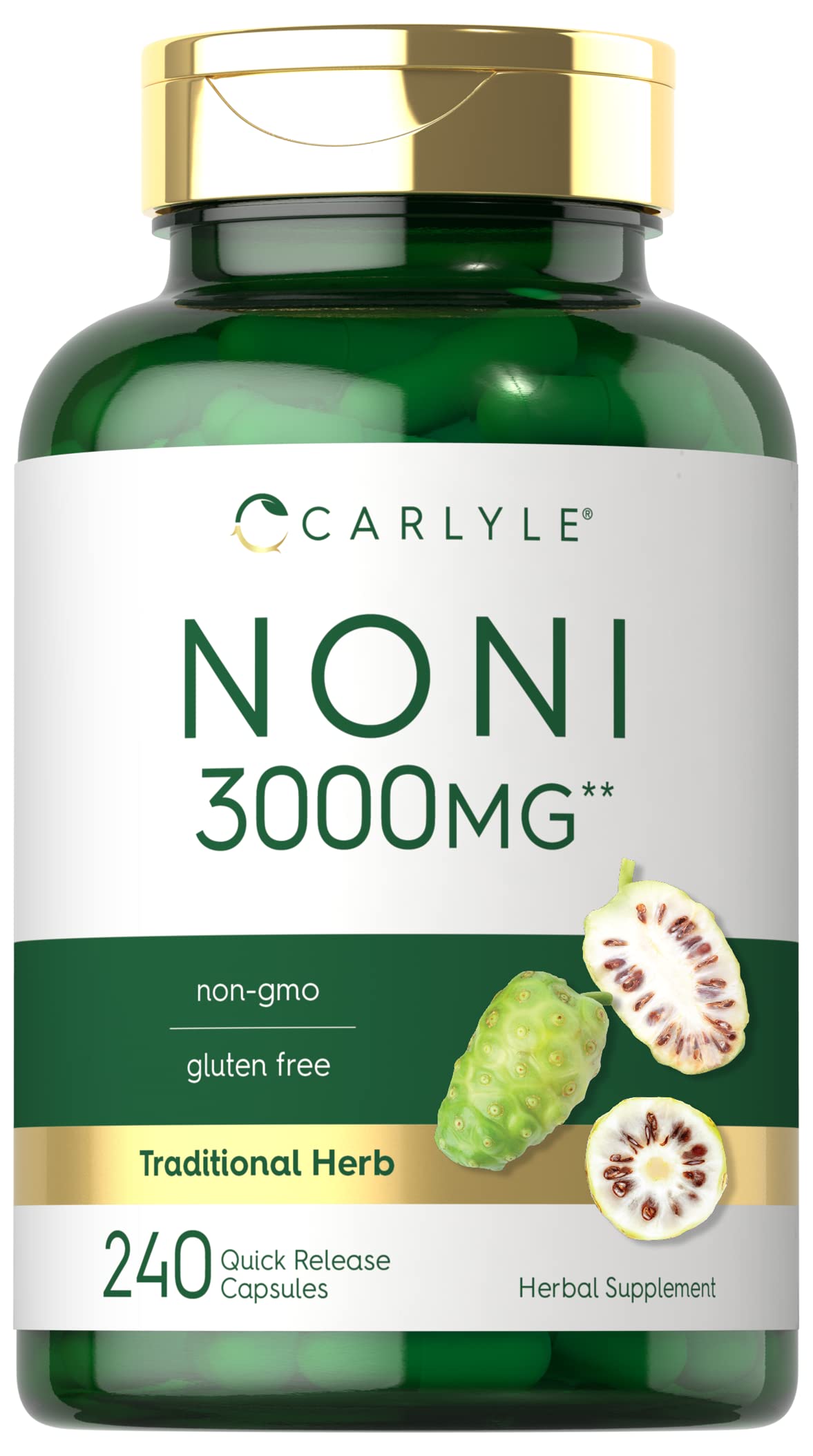 Carlyle Noni – bouteille de capsules, soutien bien-être quotidien.