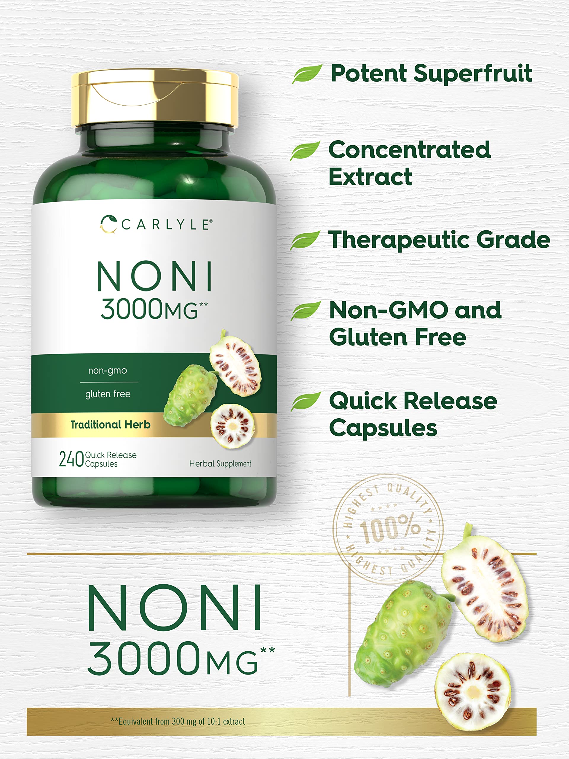 Carlyle Noni – étiquette bouteille claire et lisible.