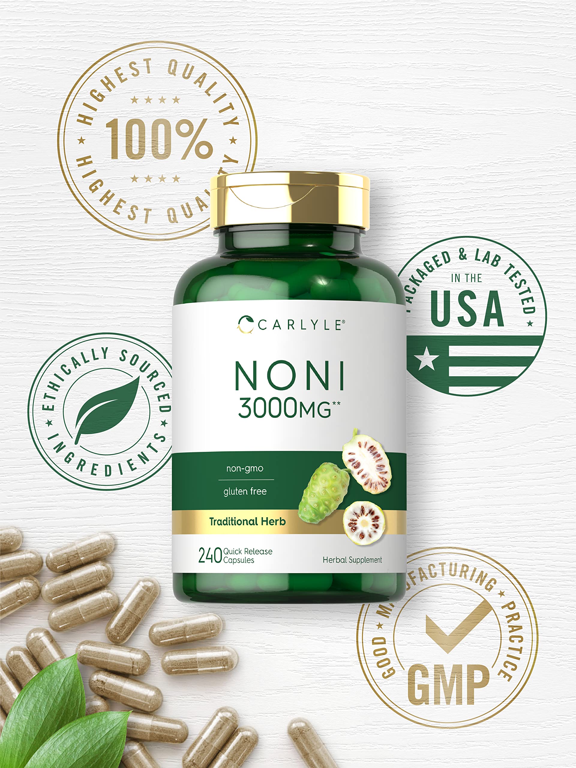 Carlyle Noni – formule sans gluten ni OGM pour une option sûre.