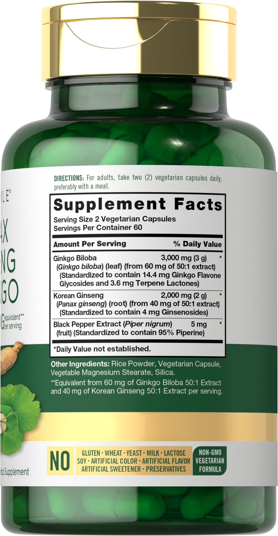 Carlyle Panax Ginseng et Ginkgo — capsules végétariennes: format pratique et facile à avaler.