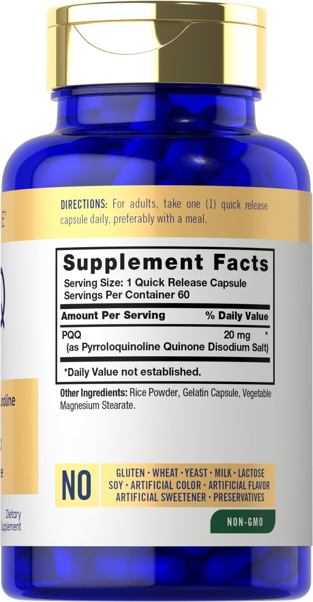 Bouteille Carlyle PQQ 60 capsules, format pratique et facile à prendre.