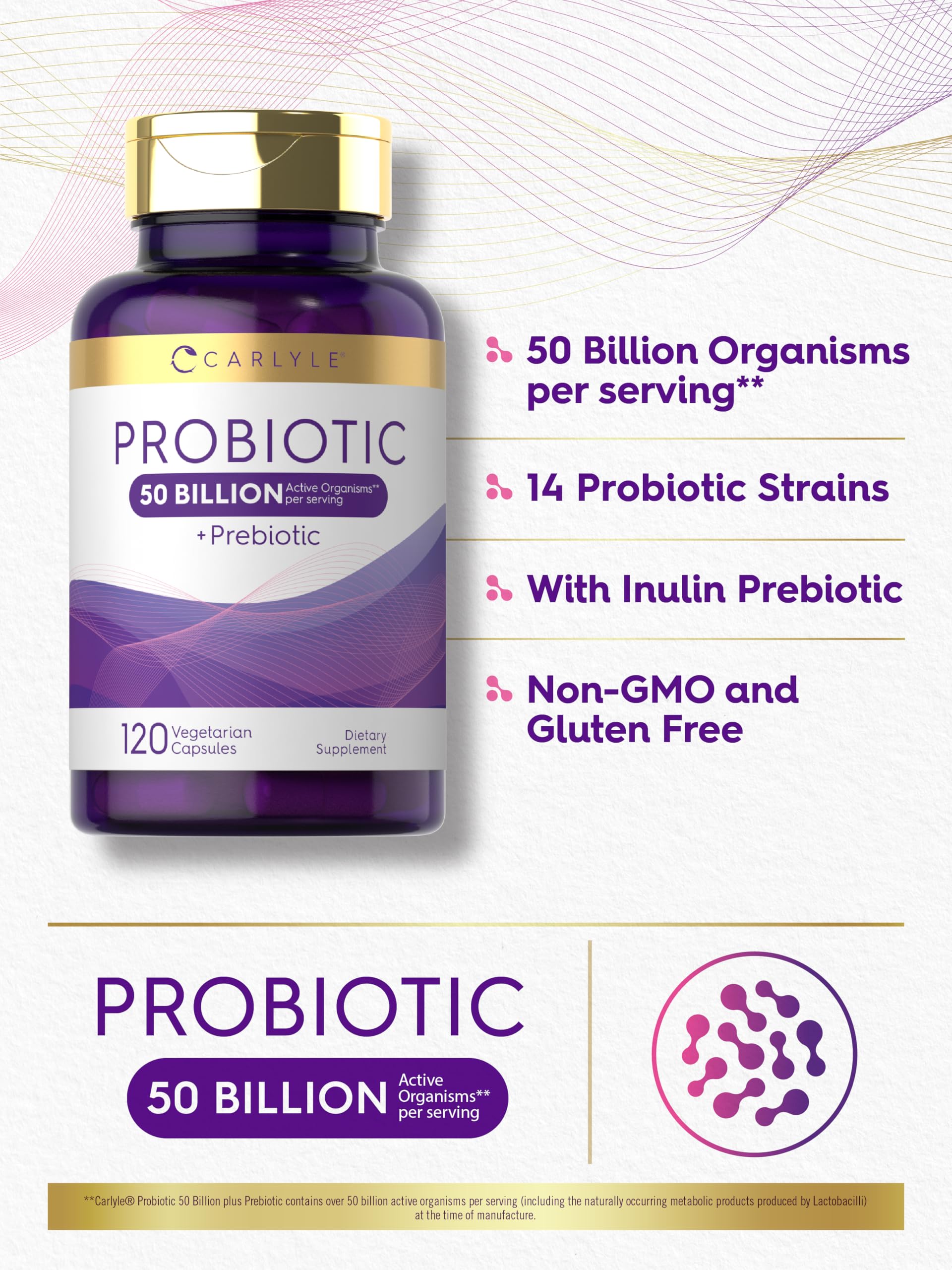 Carlyle Probiotiques, capsules ouvertes, montre visuellement le dosage et l'accessibilité.