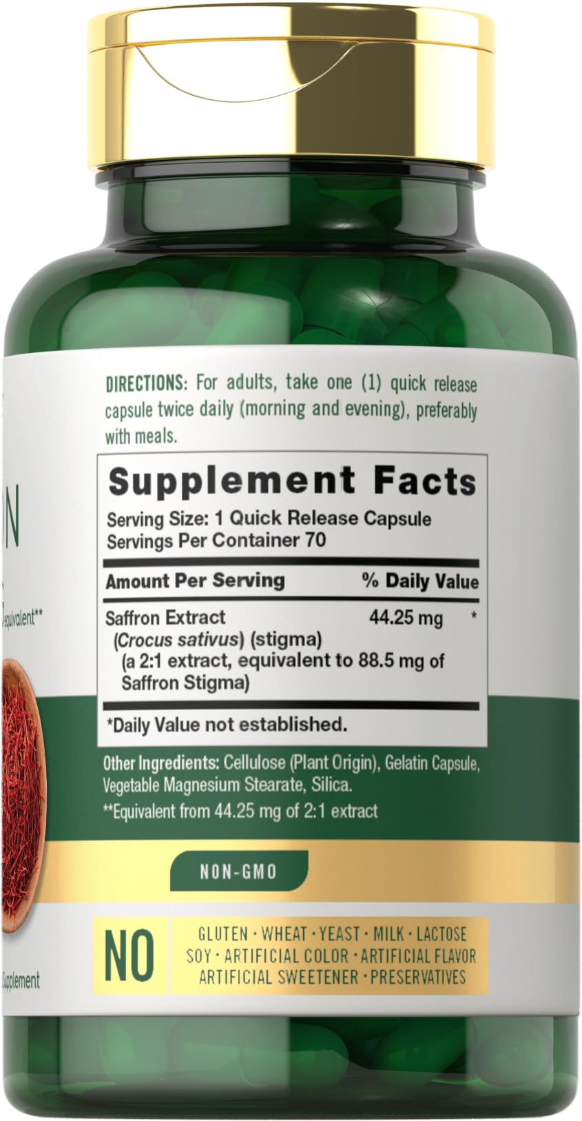 Bouteille Carlyle Safran 70 capsules, emballage simple et sans OGM.