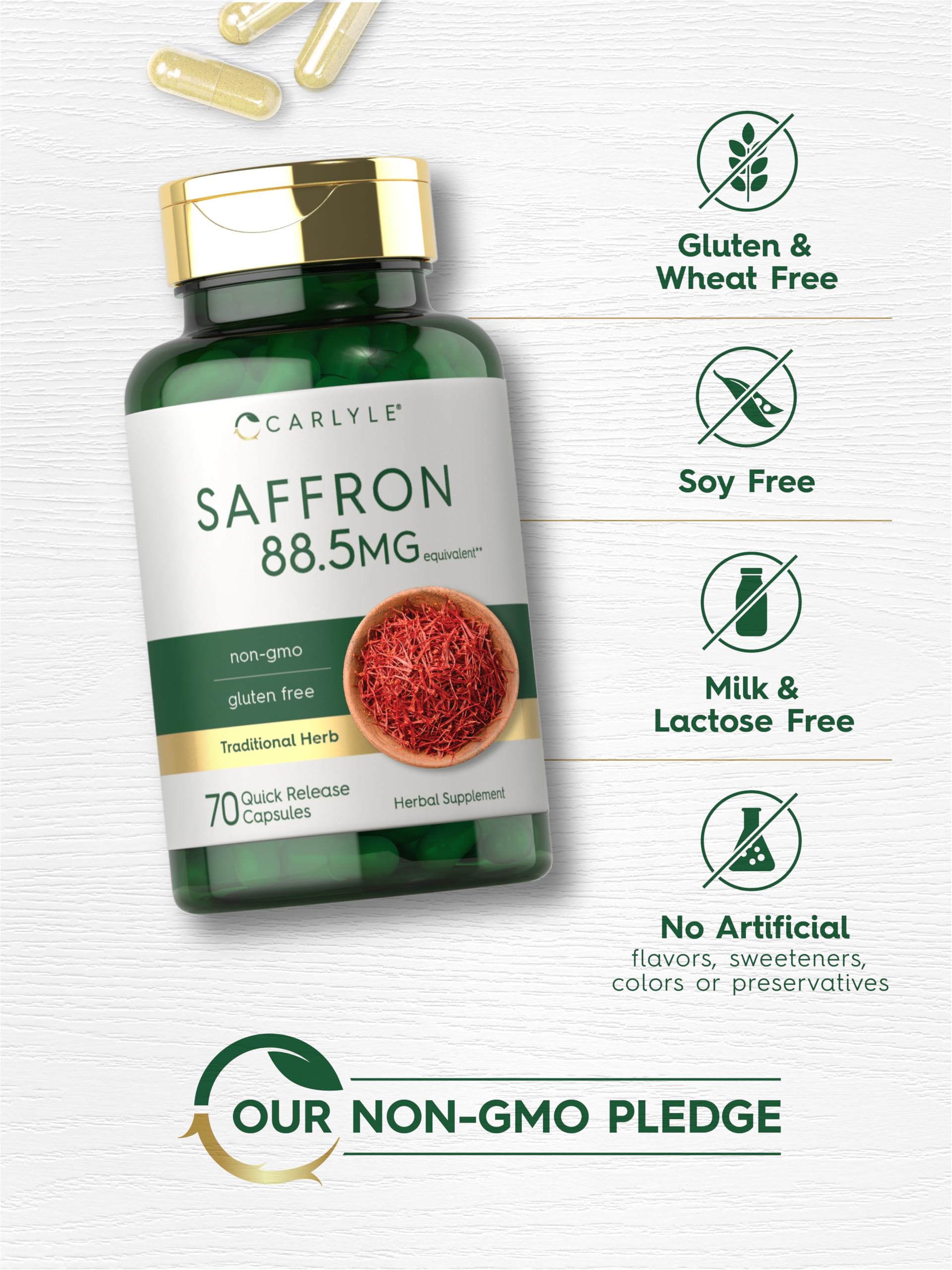 Emballage Carlyle Safran symbolisant produit naturel et sans additifs.
