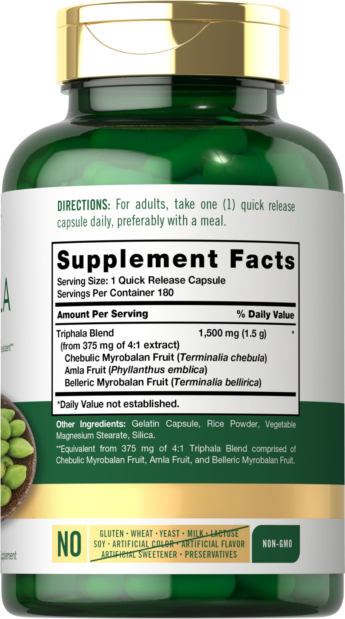 Carlyle Triphala bouteille gelules compactes : capsules faciles à avaler au quotidien.