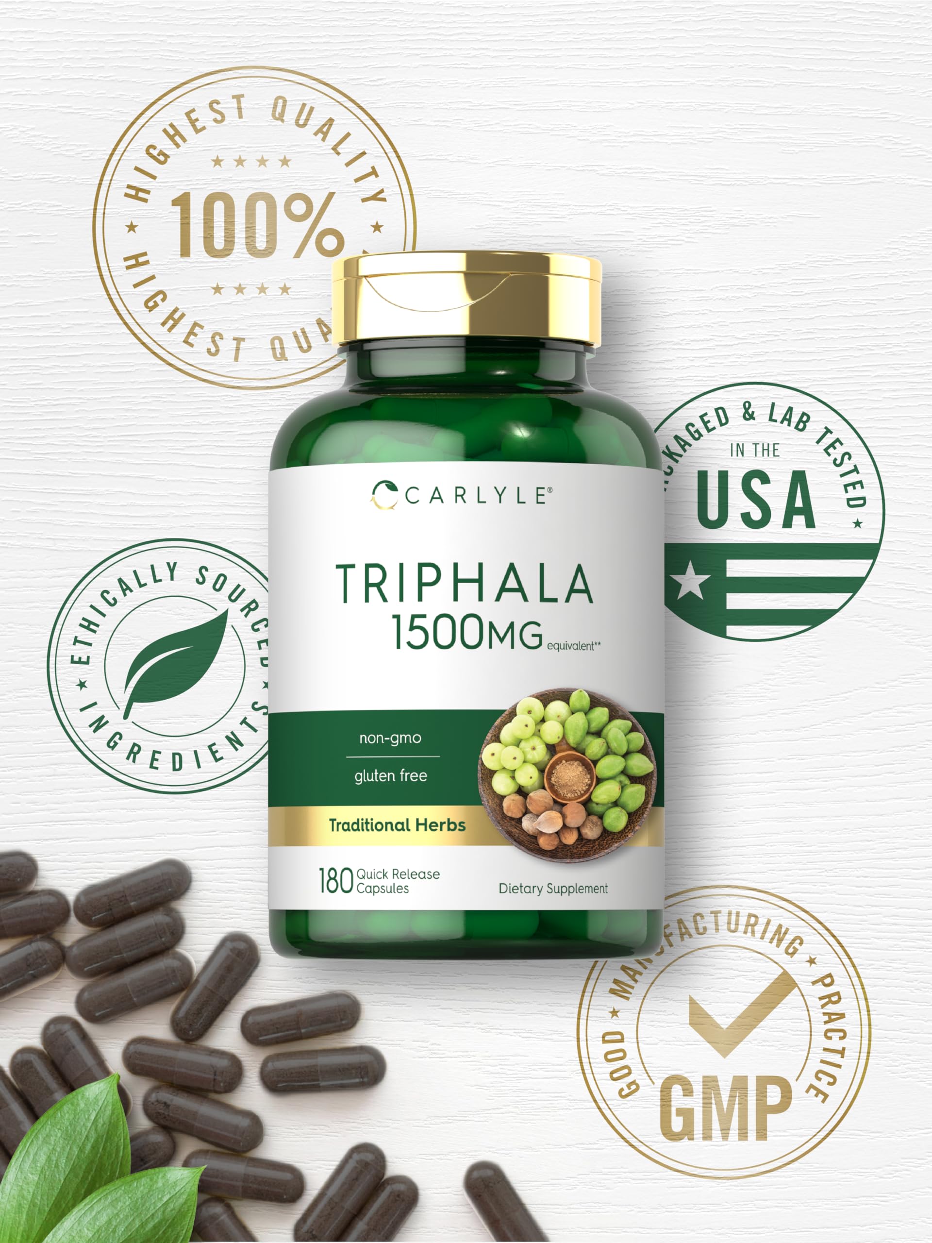 Carlyle Triphala Haritaki Bibhitaki Amla : mélange d’herbes traditionnelles.