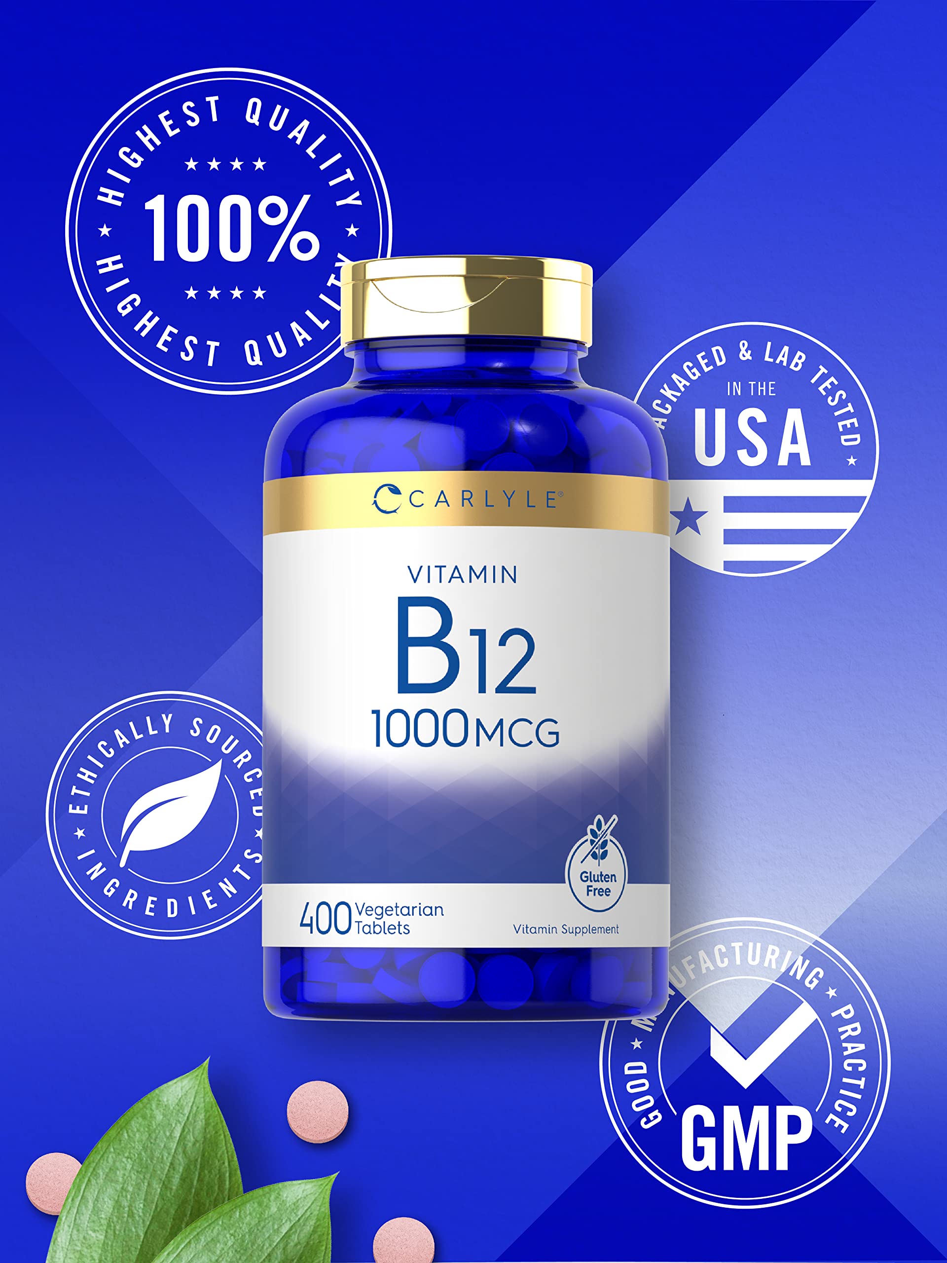 Sans gluten, Carlyle B12 1000 mcg—option adaptée aux régimes sans allergènes