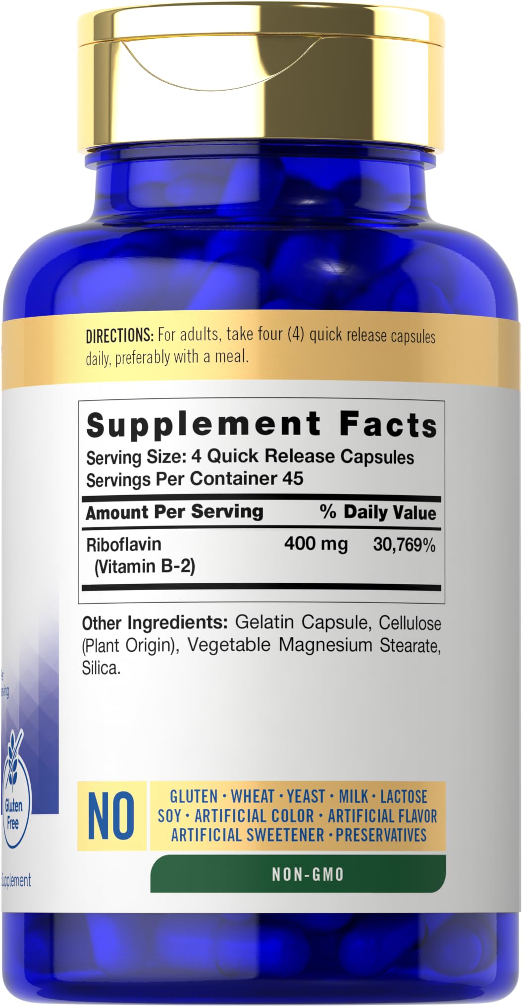 Carlyle Vitamine B2 400 mg – étiquette claire facilitant l intégration dans la routine alimentaire